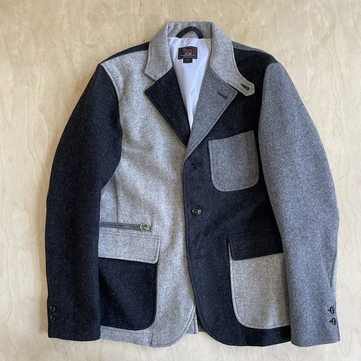 Daiki Suzuki Melton Wool Blazer Jacket Color Block