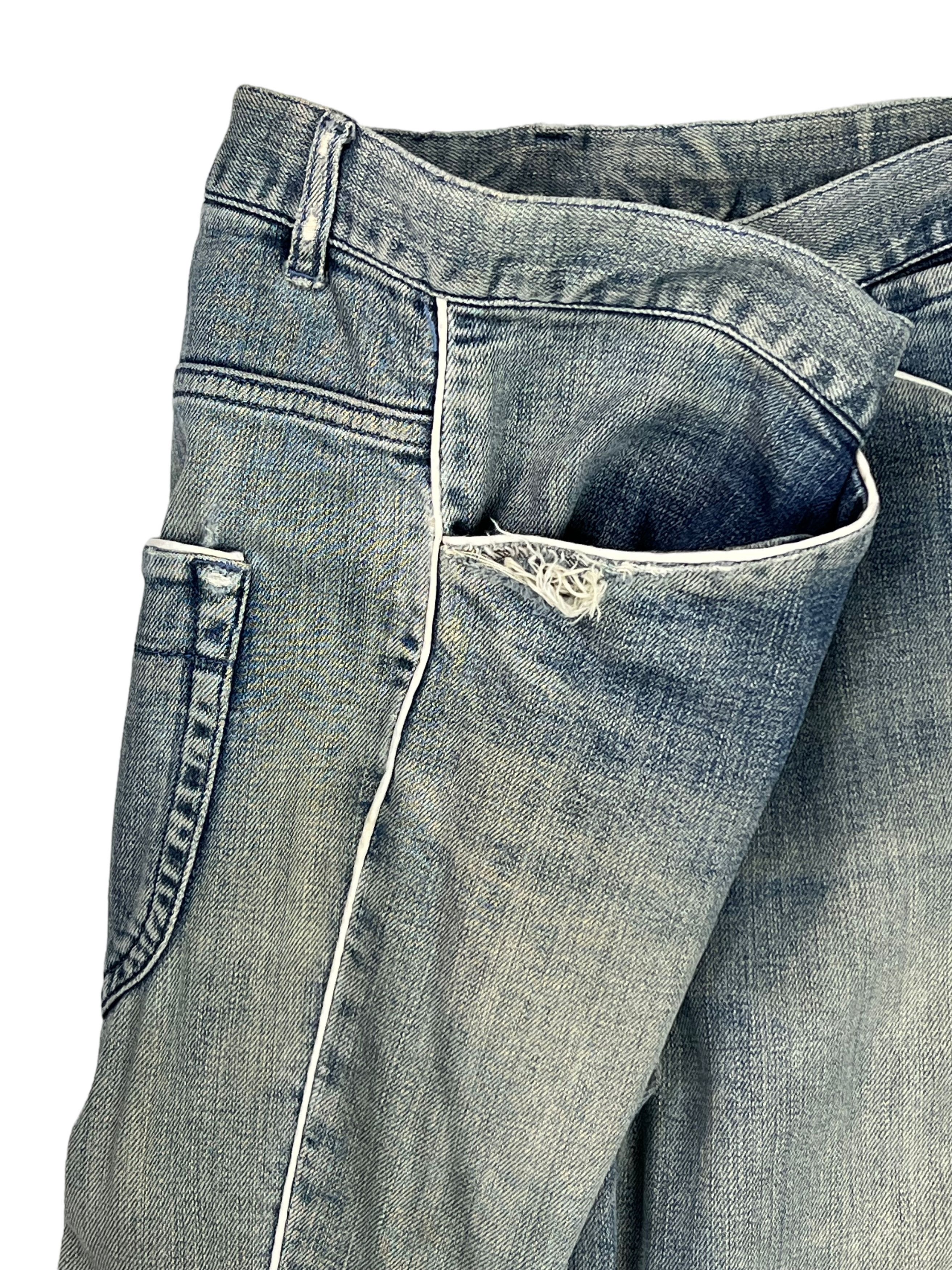 Maison Margiela 10 Distressed White Stitch Deconstructed Denim Pants Size US 35 - 11 Thumbnail