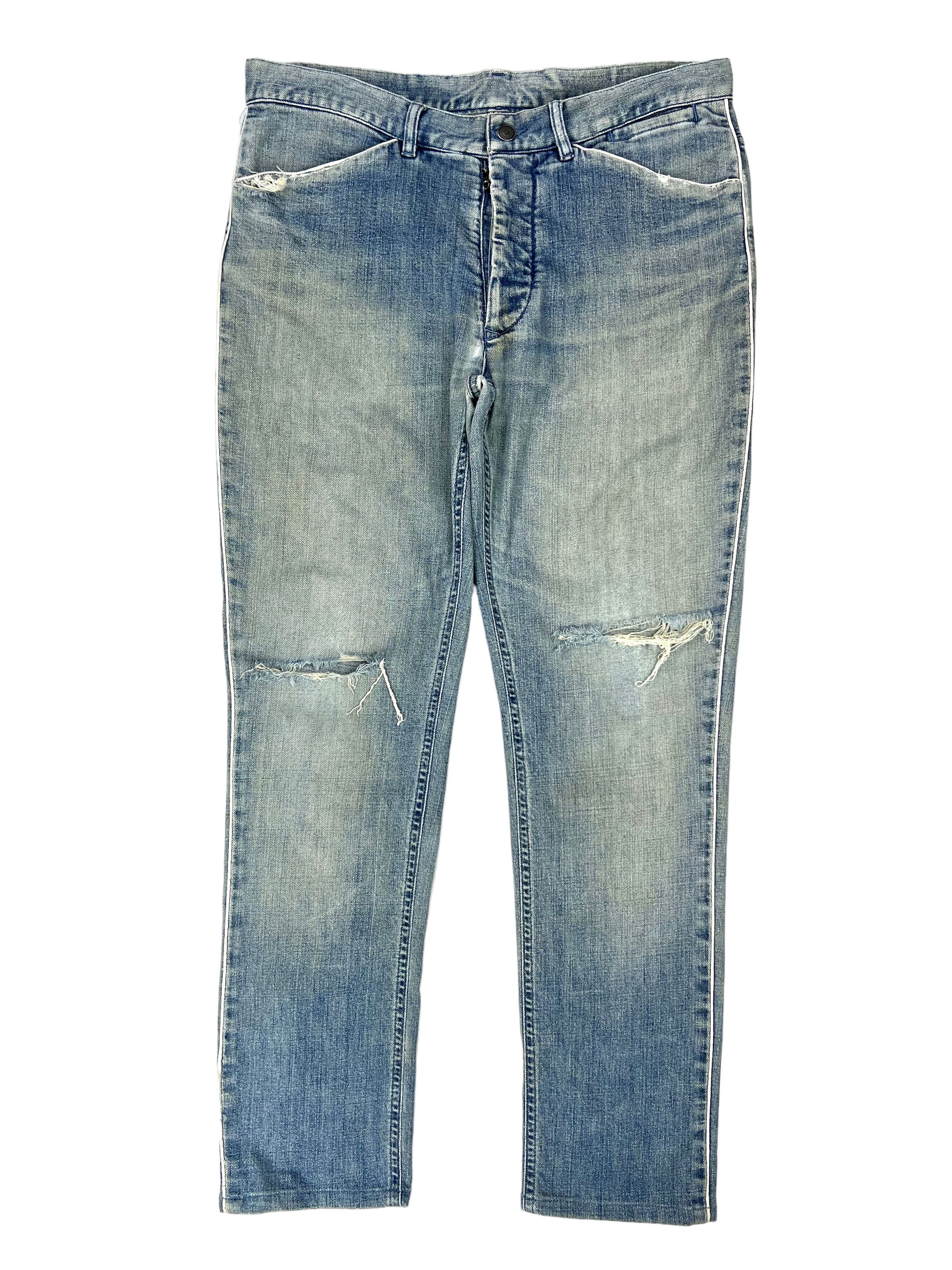 Maison Margiela 10 Distressed White Stitch Deconstructed Denim Pants Size US 35 - 1 Thumbnail