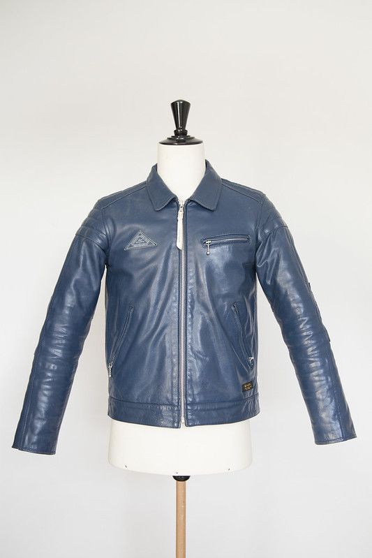 image of Neighborhood Aw12 Vincent Leather Jacket in Blue, Men's (Size Small)