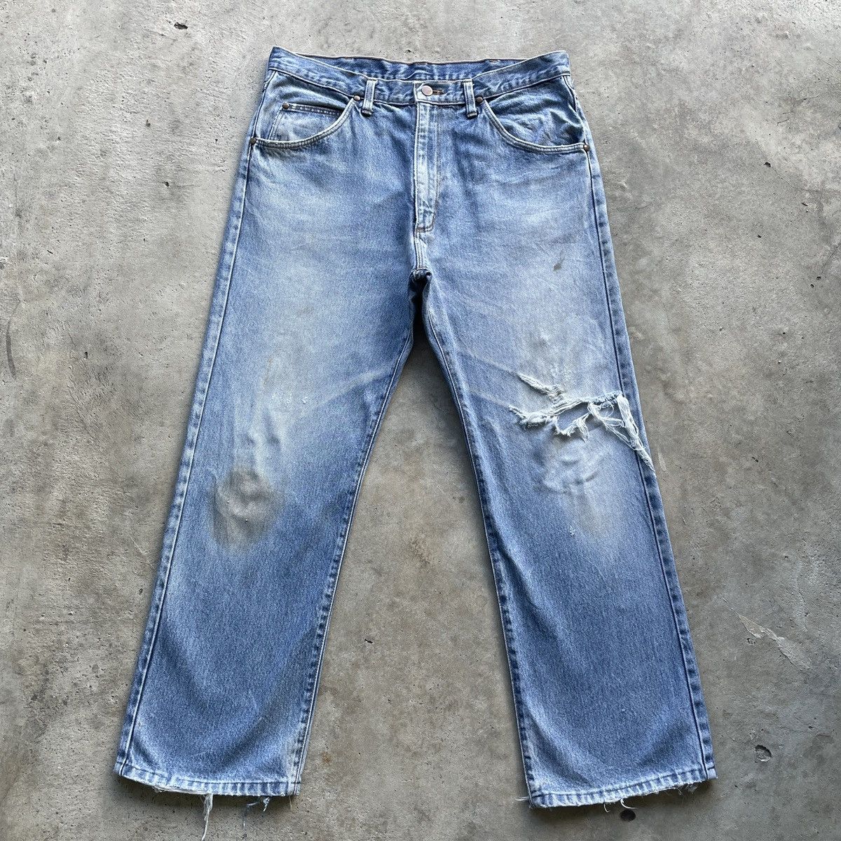 Vintage Vintage 90s Wrangler Distressed Denim Jeans Denim Pants W34 Size US 34 / EU 50 - 1 Thumbnail