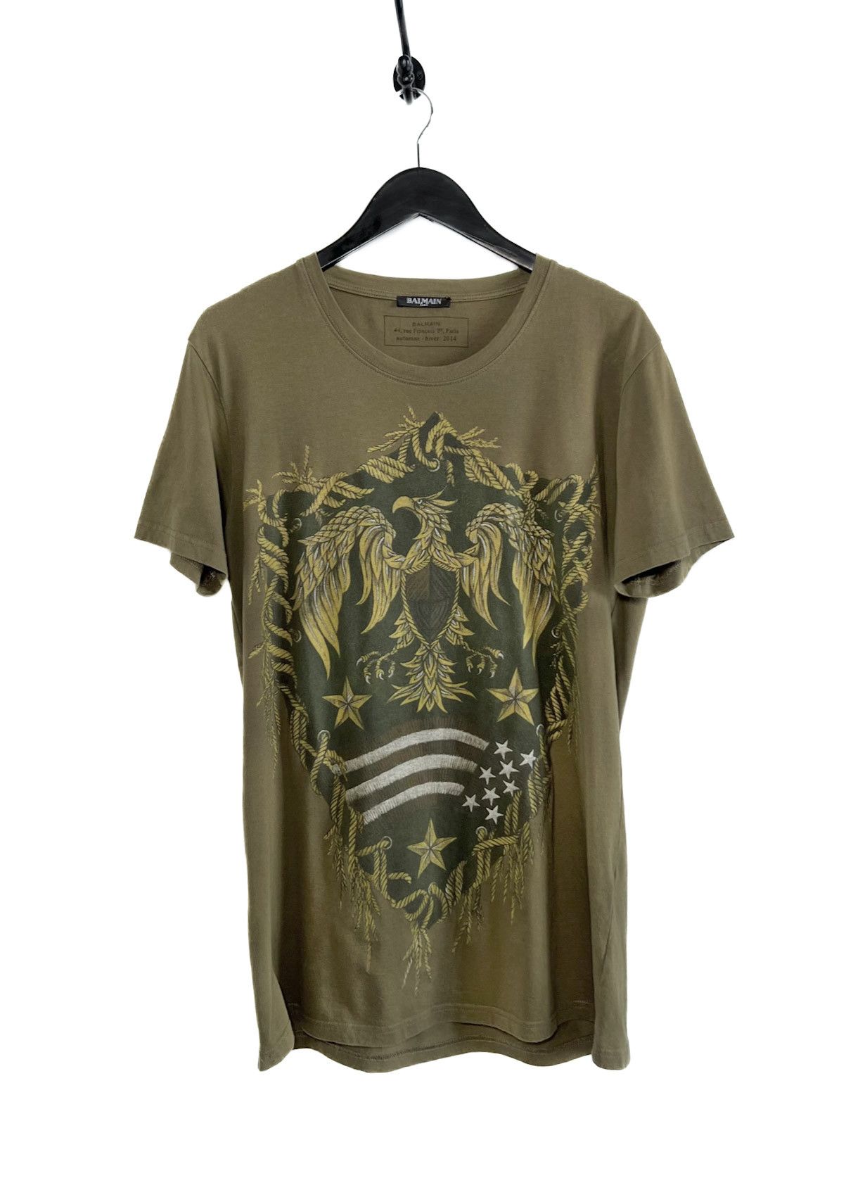 Balmain Balmain FW14 Olive Green Eagle Flag Print T-shirt Size US M / EU 48-50 / 2 - 1 Thumbnail