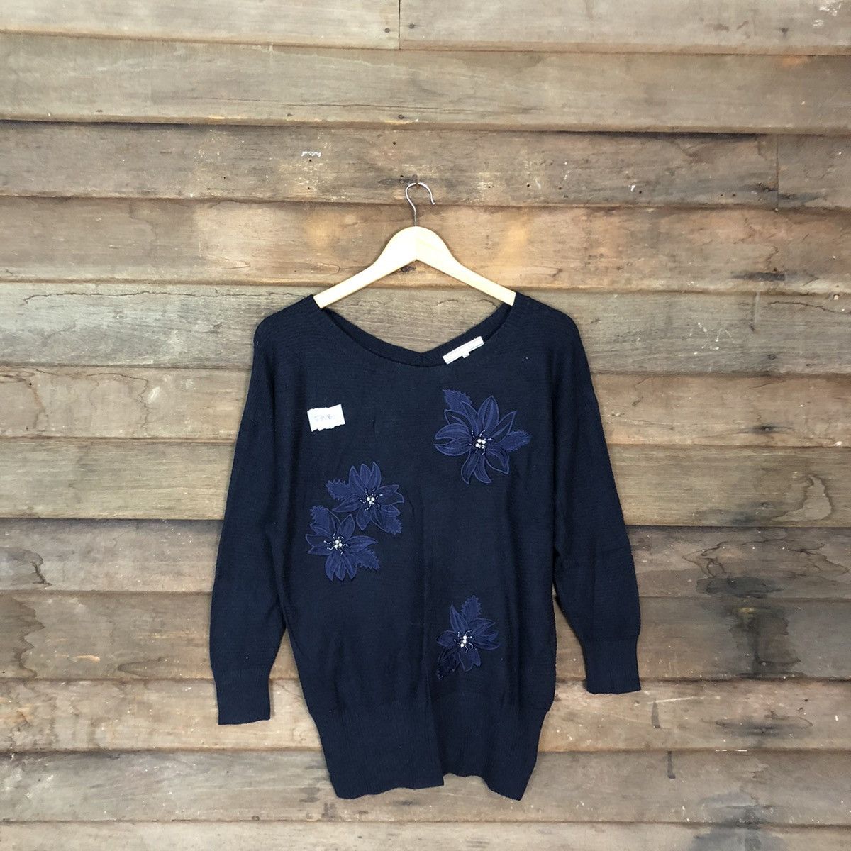image of Homespun Knitwear Lejour Dark Blue Knitwear Blouse 535B, Women's (Size Medium)