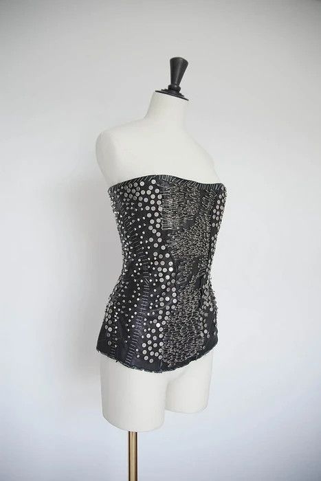 image of Balmain Ss11 Studded Leather Bustier in Black, Women's (Size XS)