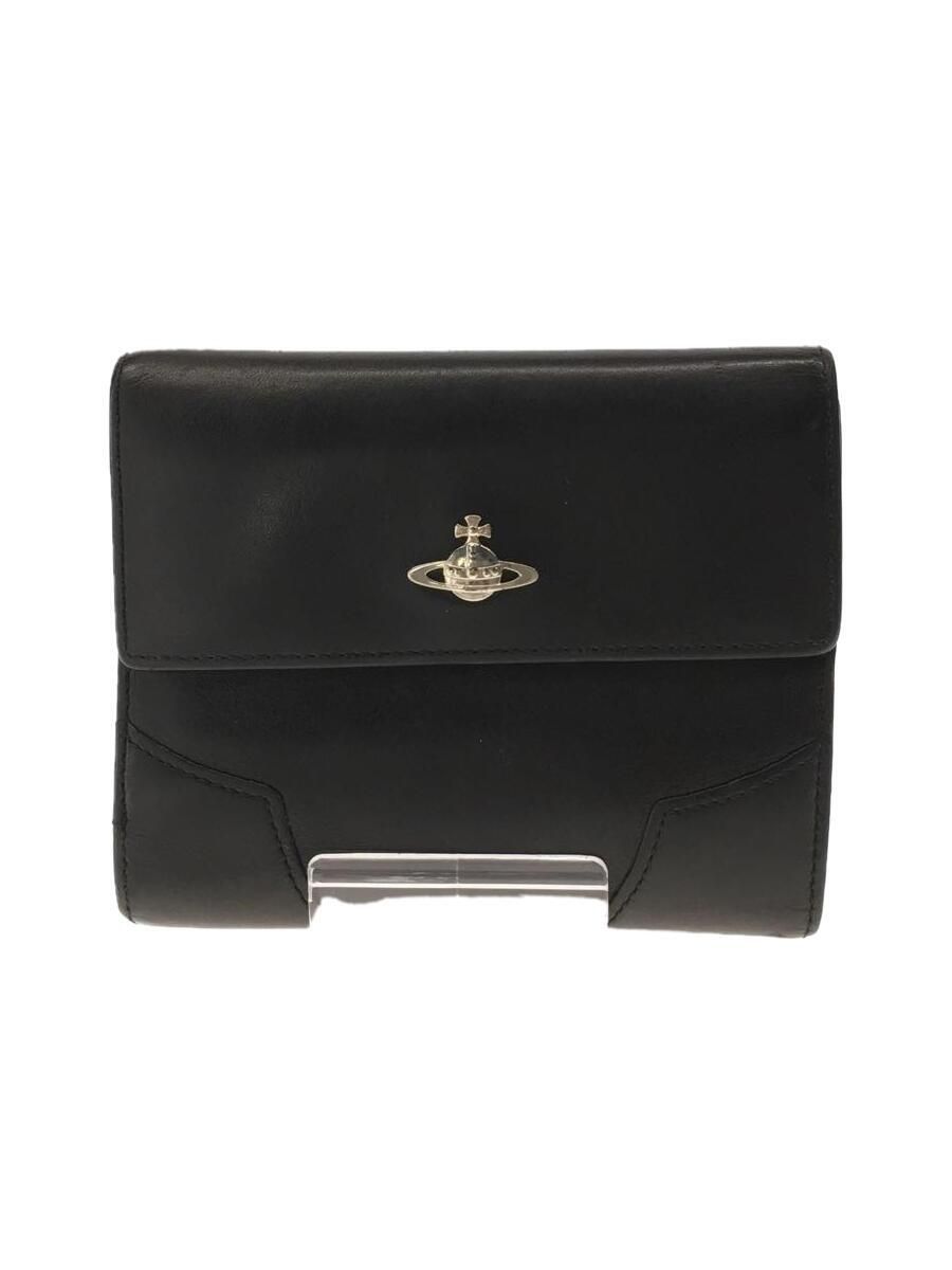 Pre-owned Vivienne Westwood Orb Tri Fold Leather Wallet In Black