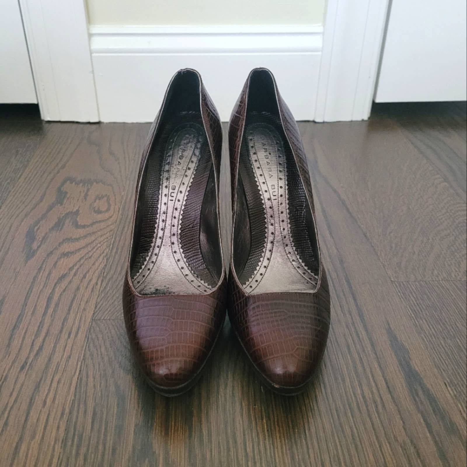 Barbara Bui Alligator Crocodile Leather Platform Pumps Classic Work Size US 7.5 / IT 37.5 - 3 Thumbnail