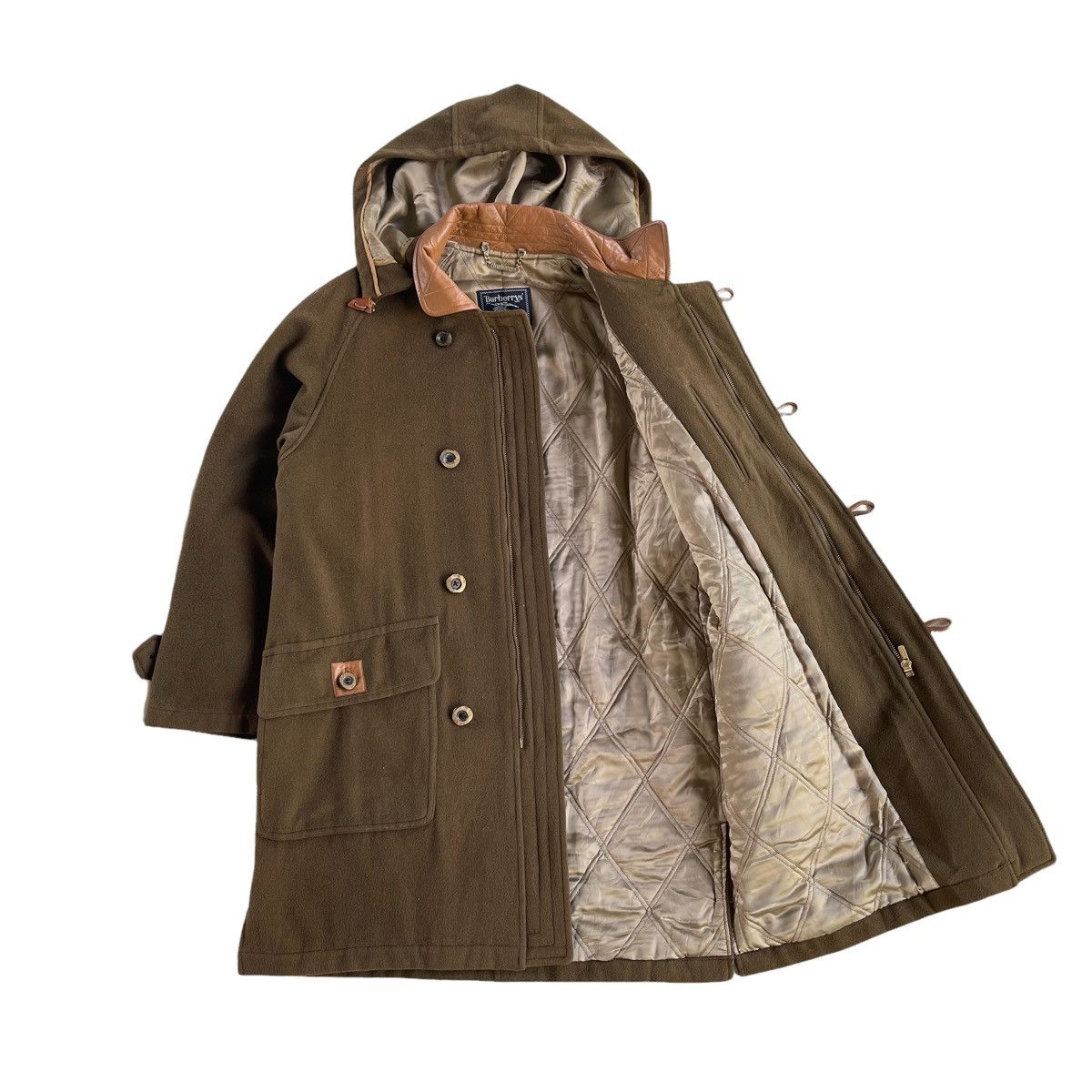 90s Burberry Wool Leather Collar Overcoat
