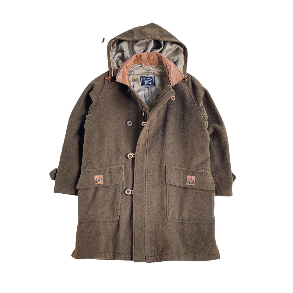 Burberry × Other 90s Burberry Wool Leather Collar Overcoat Size US M / EU 48-50 / 2 - 2 Thumbnail