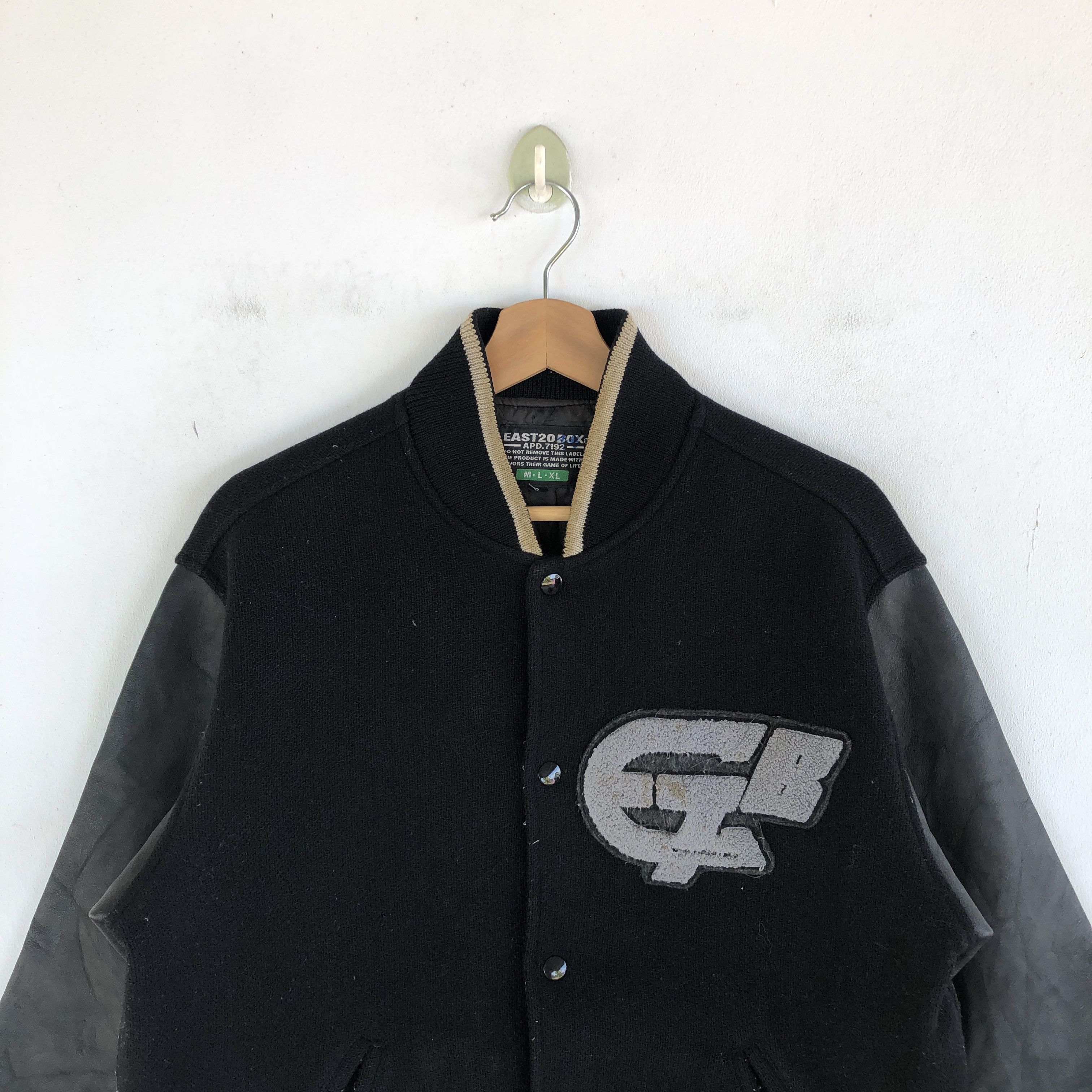 Japanese Brand × Vintage East 20 Box Varsity Wool Jacket Leather Letterman Size US L / EU 52-54 / 3 - 3 Thumbnail