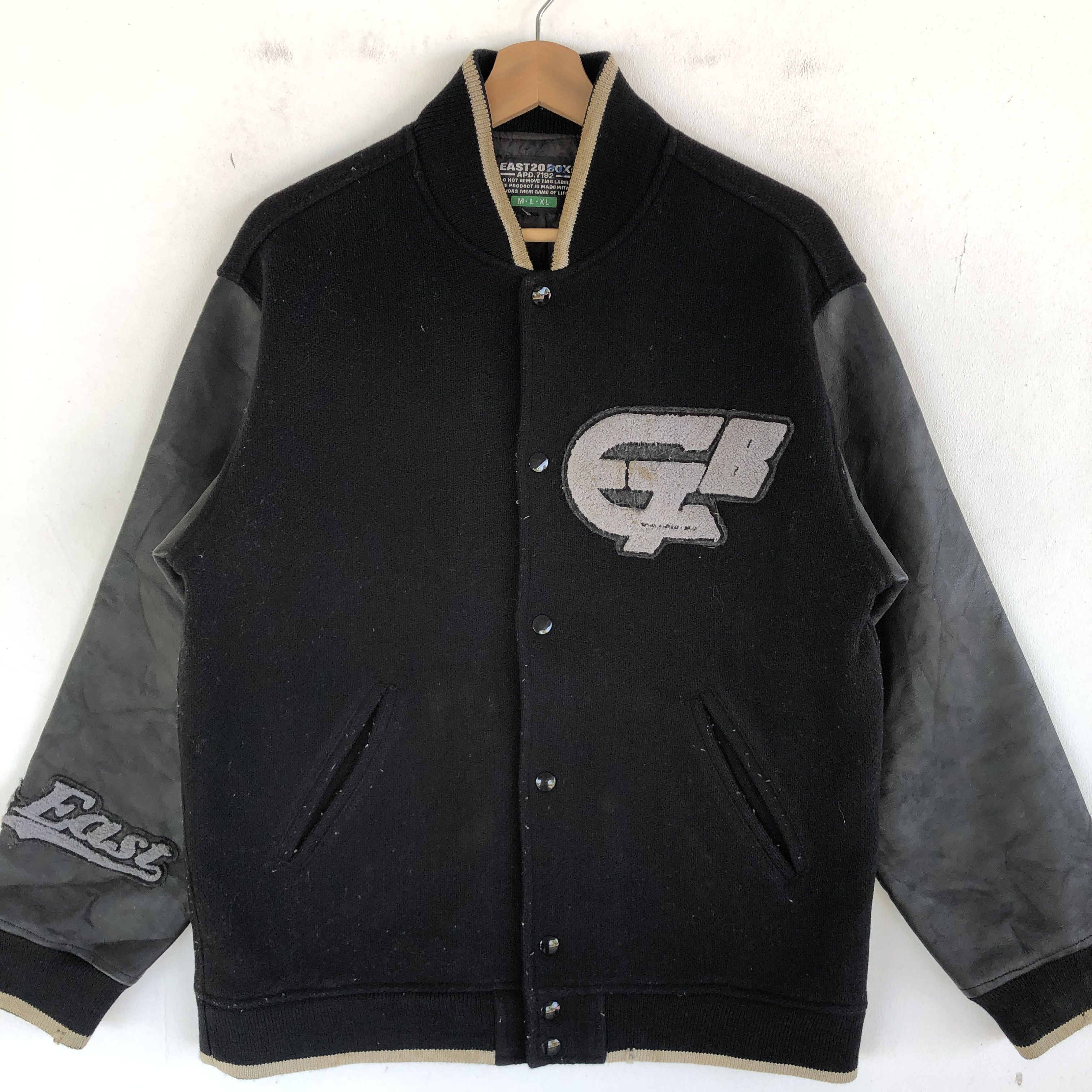 Japanese Brand × Vintage East 20 Box Varsity Wool Jacket Leather Letterman Size US L / EU 52-54 / 3 - 4 Thumbnail