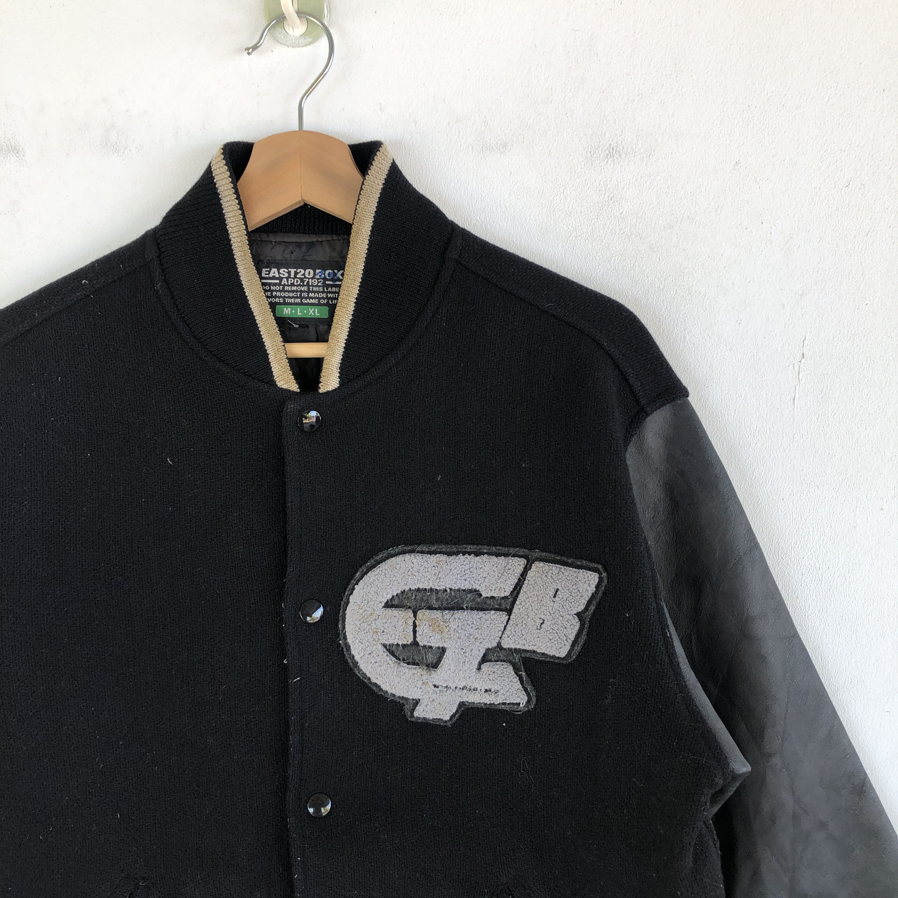 Japanese Brand × Vintage East 20 Box Varsity Wool Jacket Leather Letterman Size US L / EU 52-54 / 3 - 5 Thumbnail