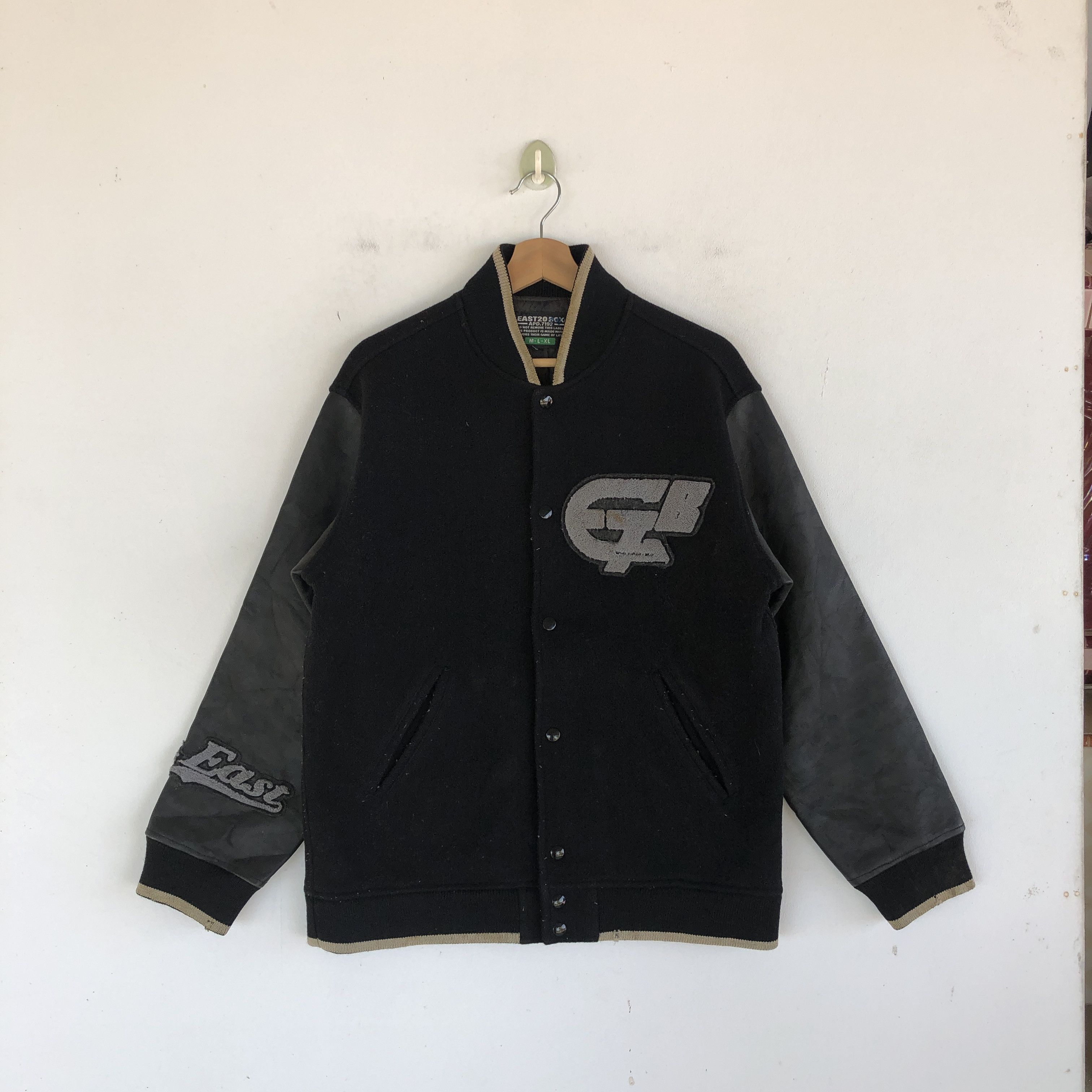 Japanese Brand × Vintage East 20 Box Varsity Wool Jacket Leather Letterman Size US L / EU 52-54 / 3 - 1 Thumbnail