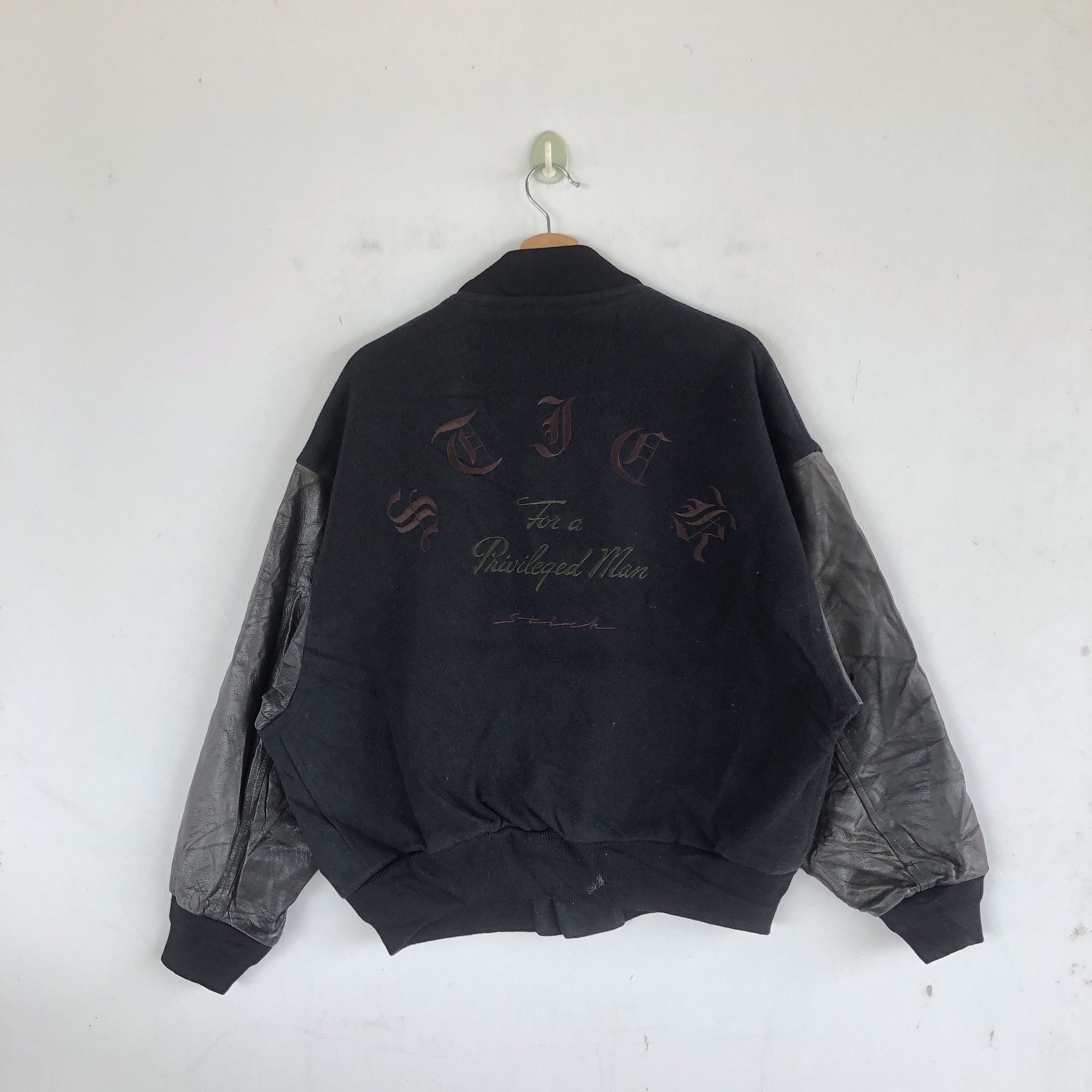 Japanese Brand Vintage 90s Stick Varsity Letterman Leather Wool Jackets Size US L / EU 52-54 / 3 - 1 Thumbnail