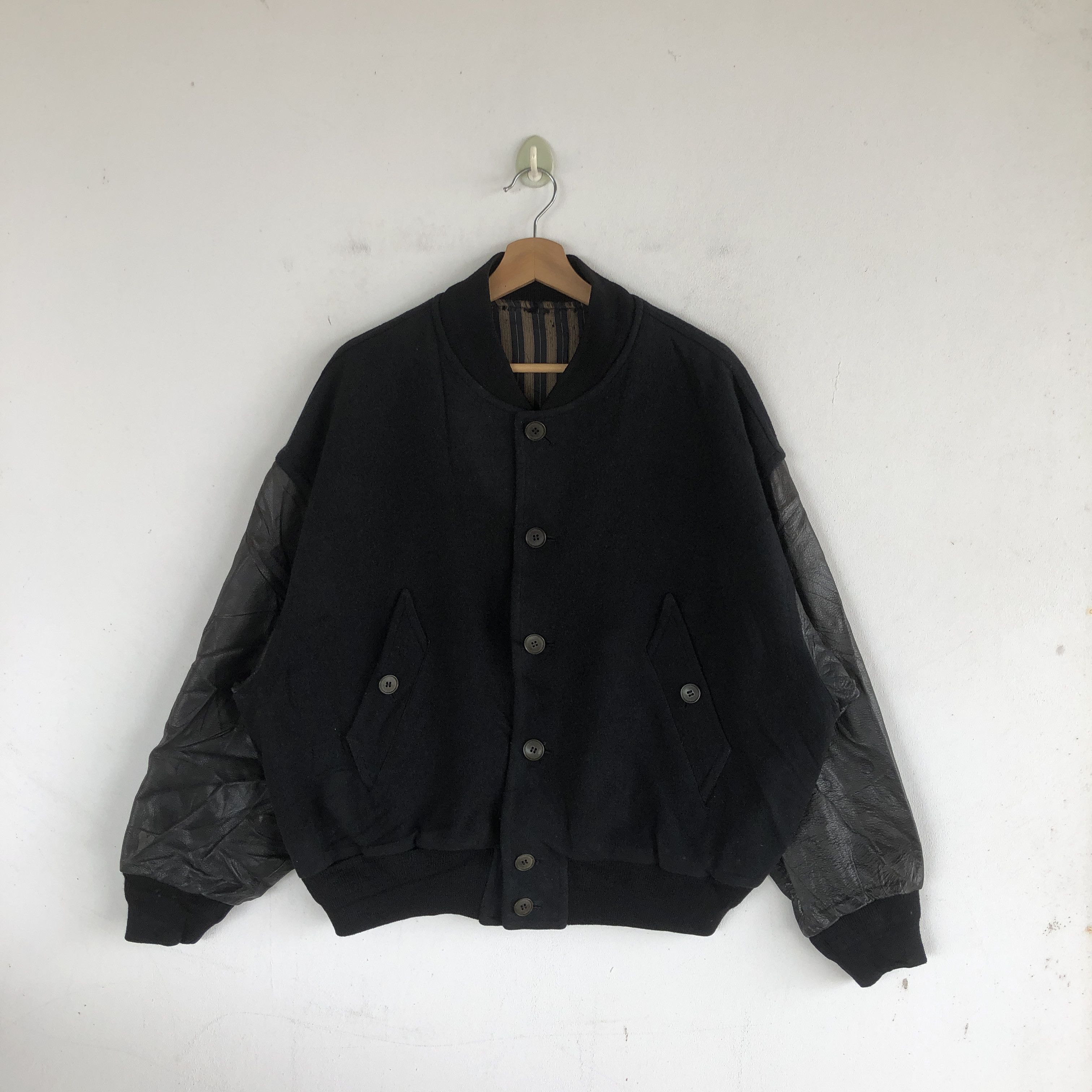 Japanese Brand Vintage 90s Stick Varsity Letterman Leather Wool Jackets Size US L / EU 52-54 / 3 - 2 Thumbnail