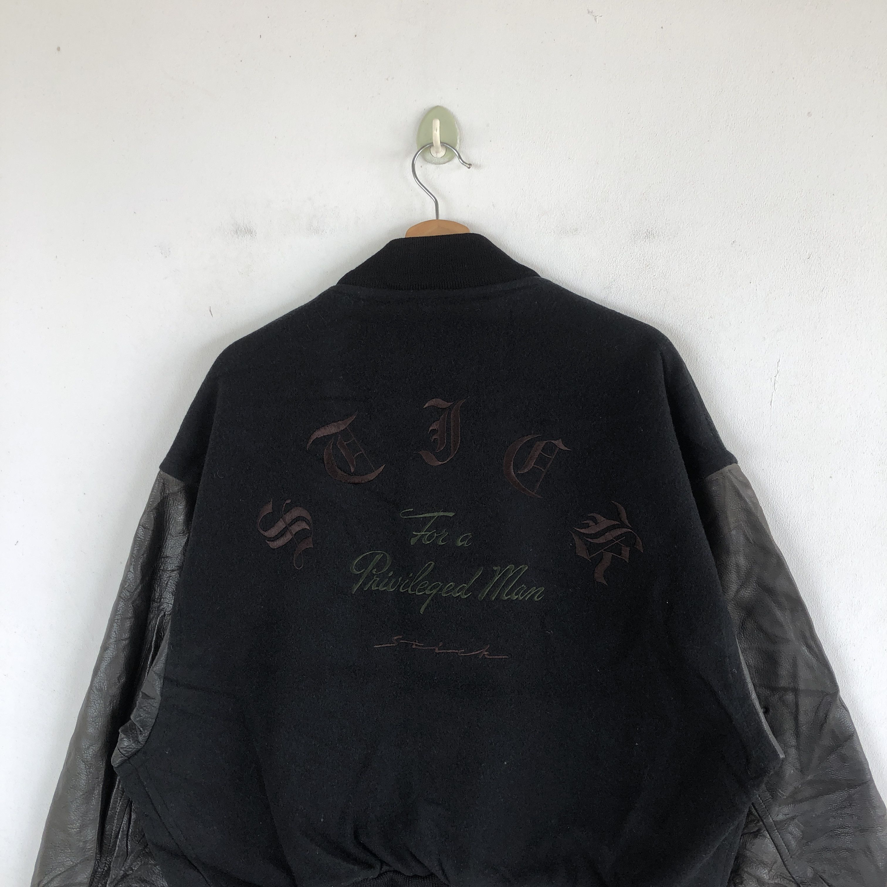 Japanese Brand Vintage 90s Stick Varsity Letterman Leather Wool Jackets Size US L / EU 52-54 / 3 - 3 Thumbnail