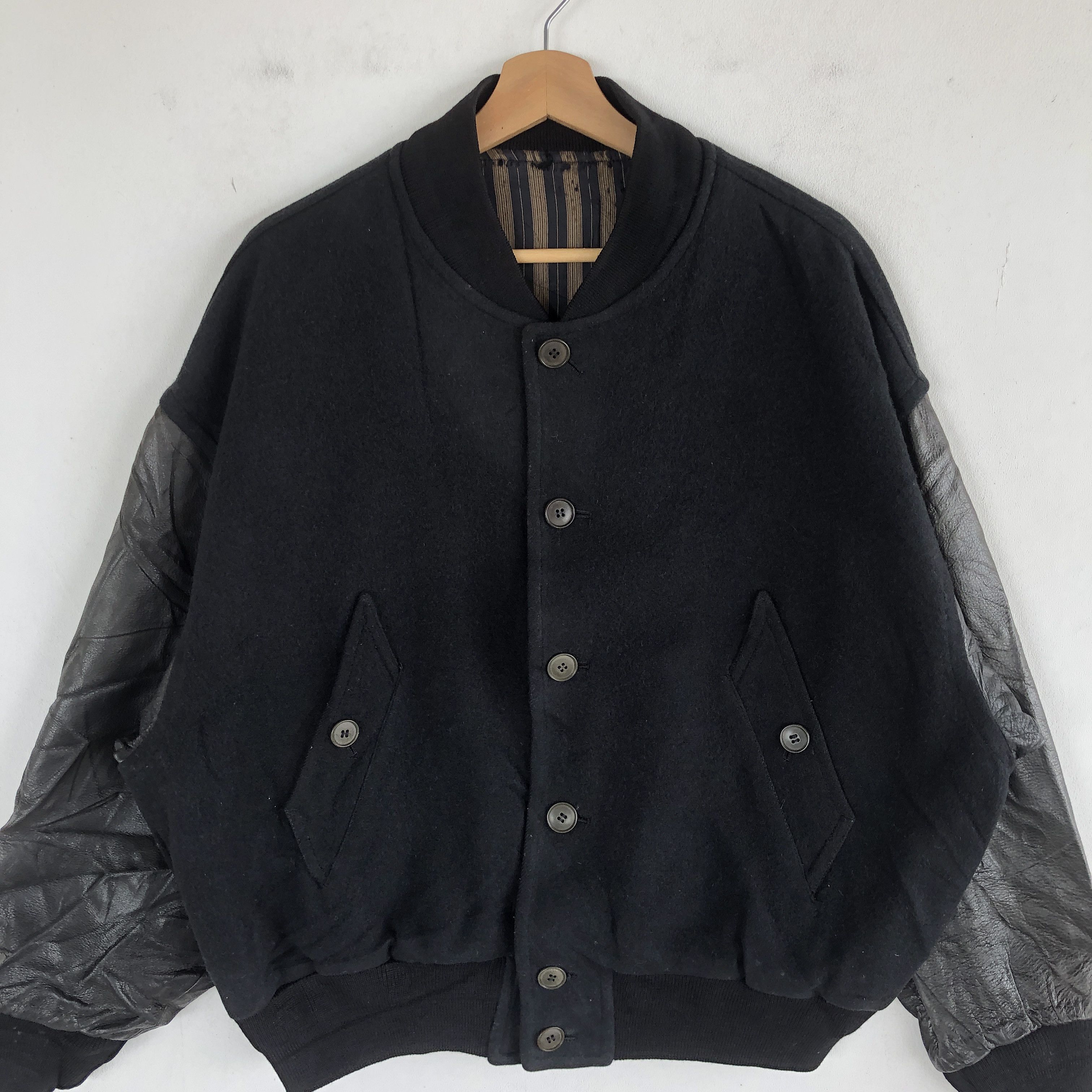 Japanese Brand Vintage 90s Stick Varsity Letterman Leather Wool Jackets Size US L / EU 52-54 / 3 - 6 Thumbnail