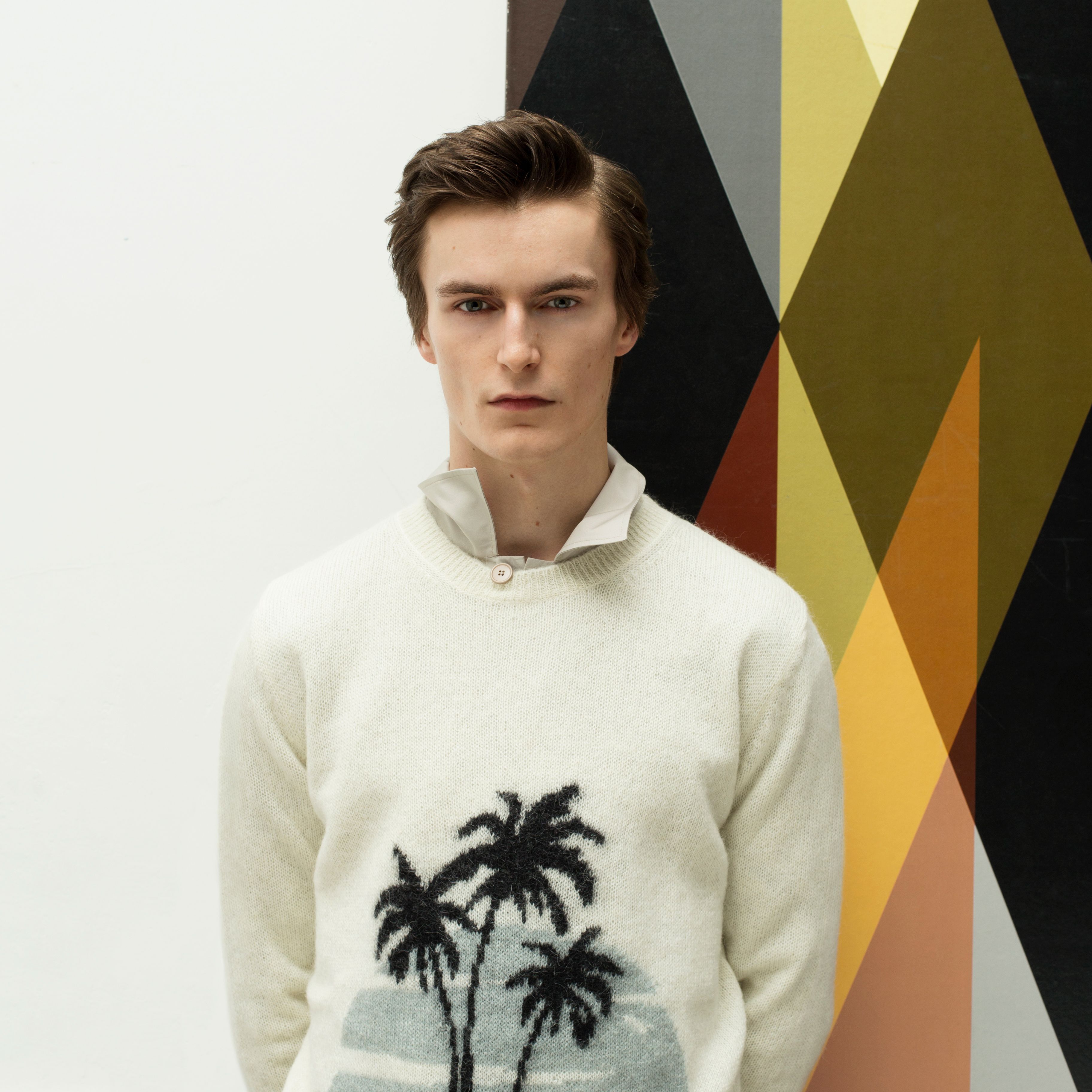 Hedi Slimane × Yves Saint Laurent Palm tree intarsia mohair sweater knitted jumper cream Size US XL / EU 56 / 4 - 7 Thumbnail