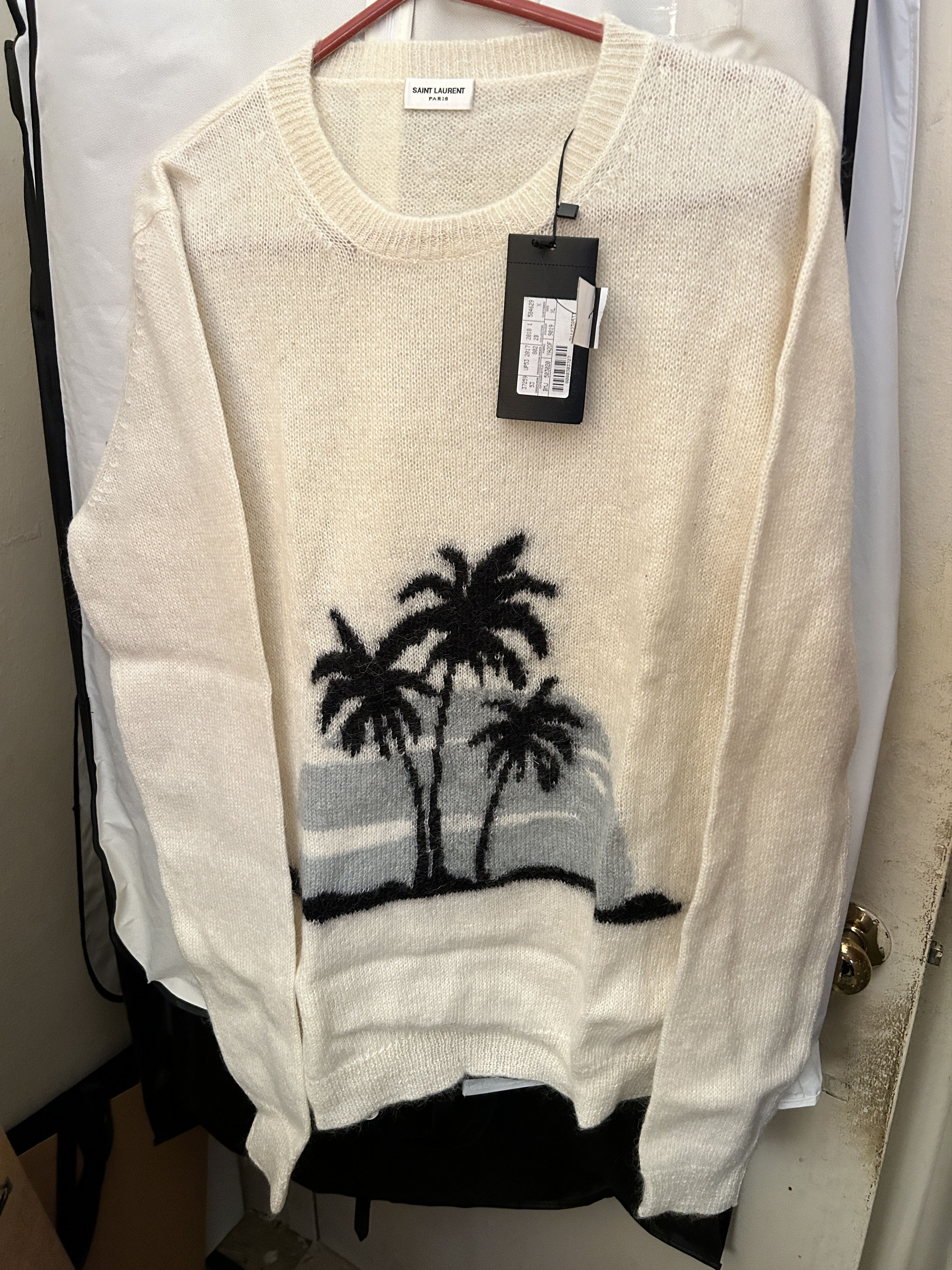 Hedi Slimane × Yves Saint Laurent Palm tree intarsia mohair sweater knitted jumper cream Size US XL / EU 56 / 4 - 1 Thumbnail