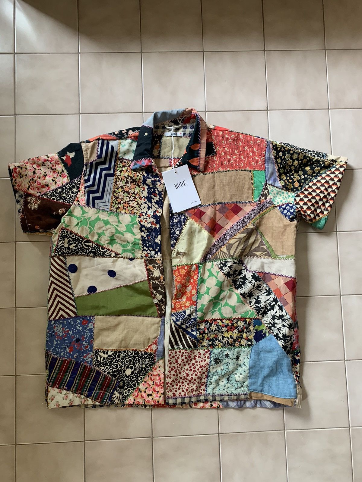 image of Bode Patchwork Quilt Button Up Shirt, Men's (Size Medium)