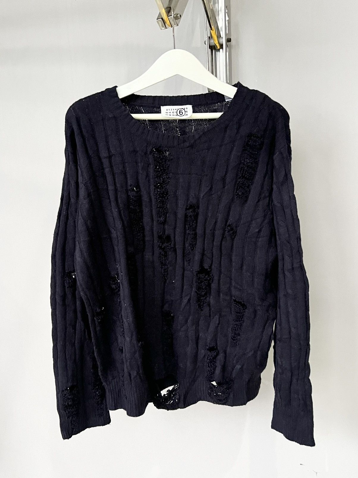 image of Maison Margiela Destroyed Grunge Punk Sweater Distressed in Black, Men's (Size Medium)