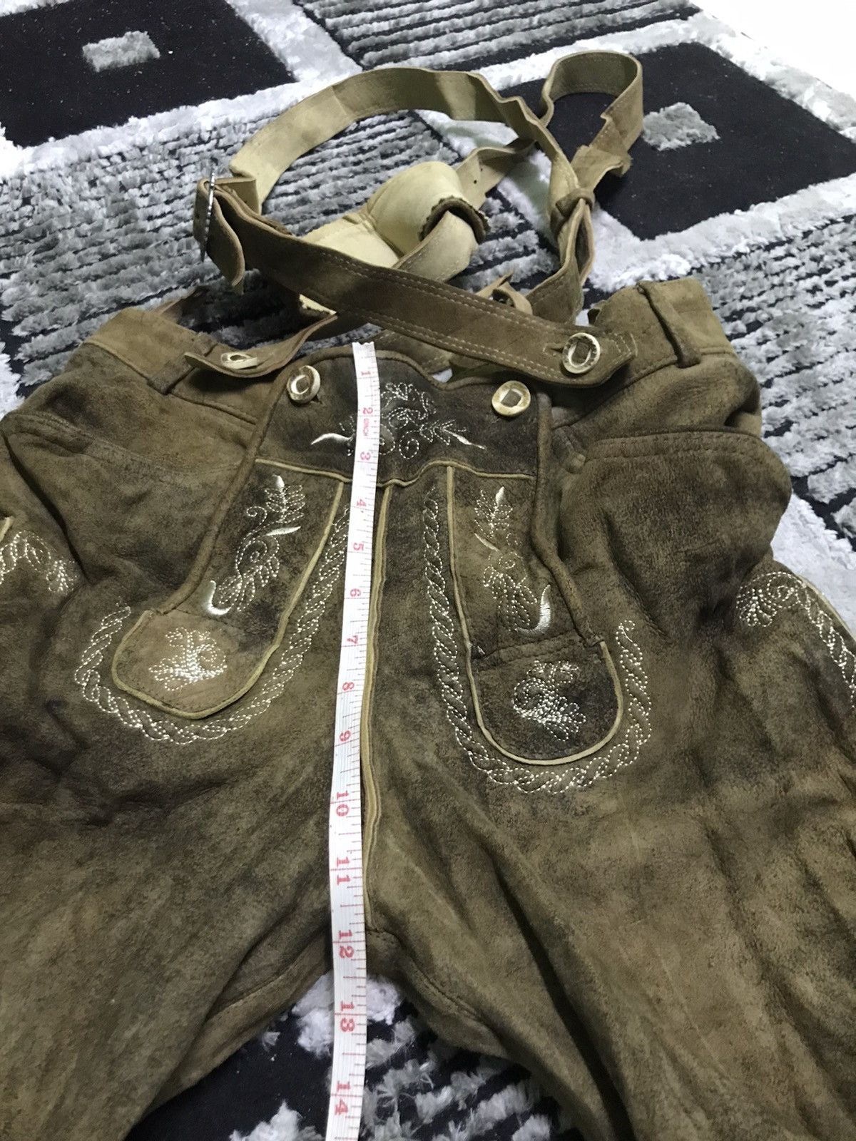 Leather 🔥Rare🔥Stockerpoint Lederhose Braces justin3 Bison Antique Size US 32 / EU 48 - 17 Thumbnail