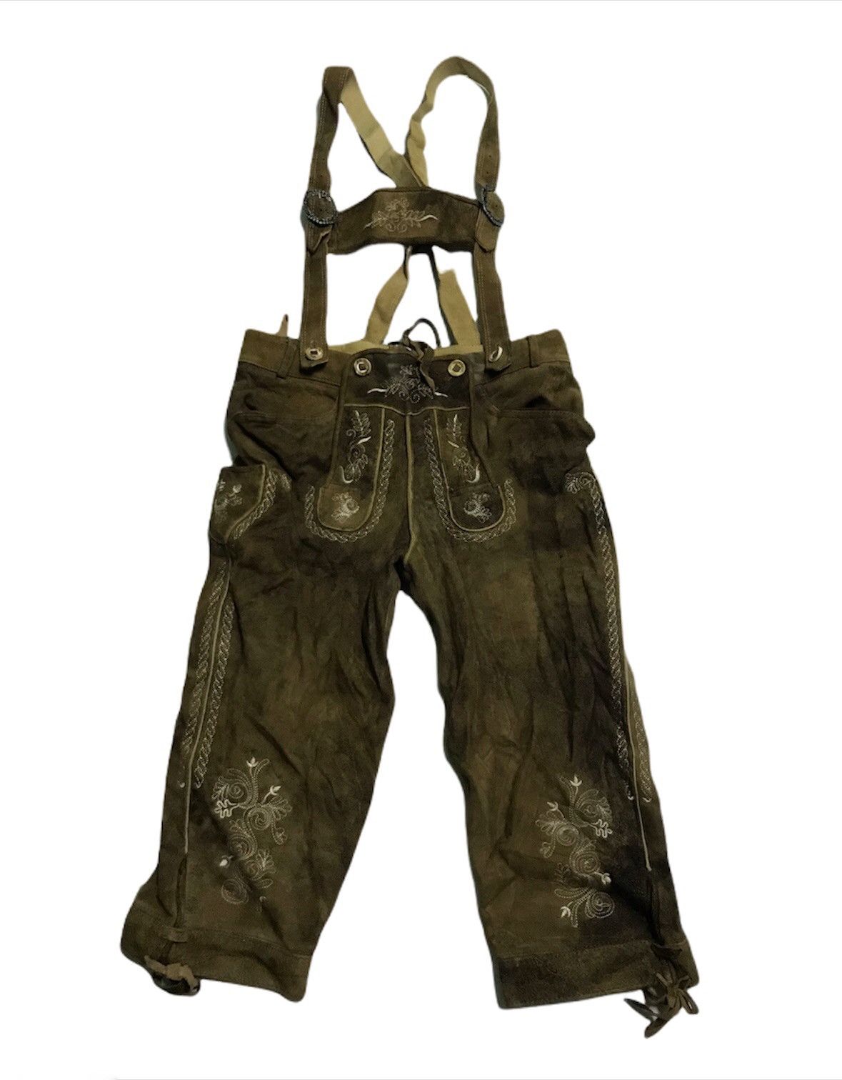 Leather 🔥Rare🔥Stockerpoint Lederhose Braces justin3 Bison Antique Size US 32 / EU 48 - 5 Thumbnail