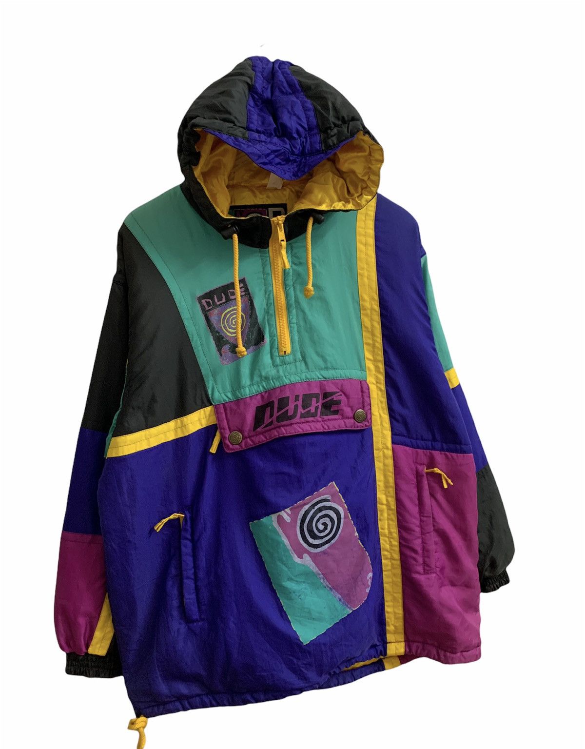 image of Dude Nine Dude Multicolor Half Zipper Hoodie Jacket, Men's (Size Medium)