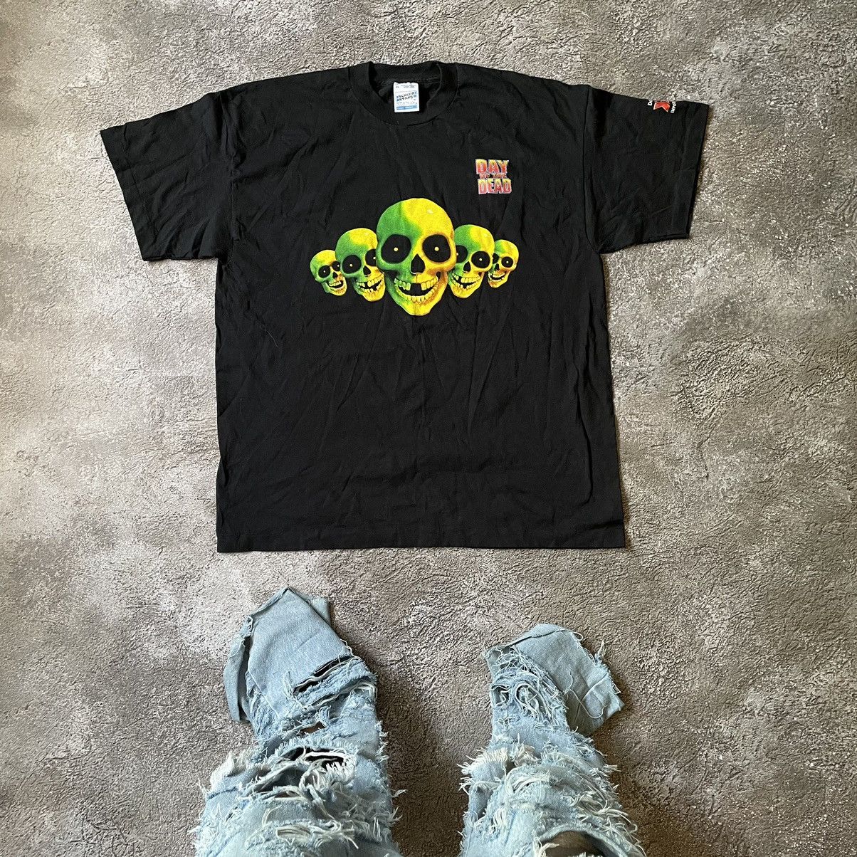 image of Band Tees x Vintage Y2K Day Of Dead Skulls Dead Face God Horror Tee in Black, Men's (Size XL)