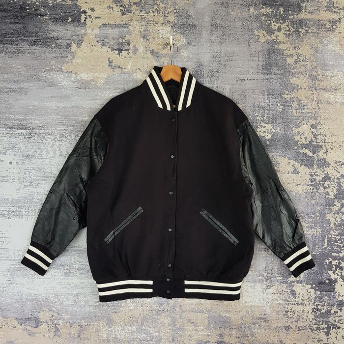 Vintage Vintage Japanese Varsity Jacket Leather Jacket Wool Jacket ...