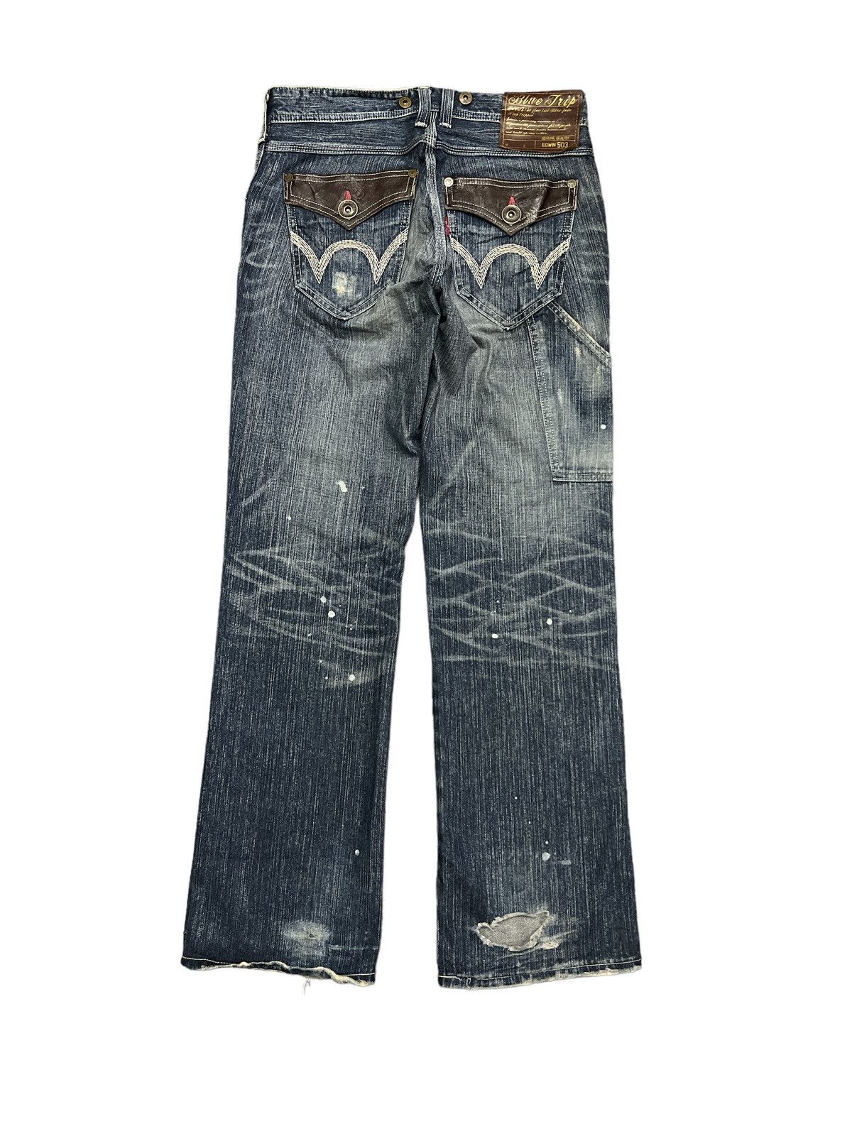 Japanese Brand SICK💥THRASHED EDWIN 503 BLUE TRIP DISTRESSED DENIM PANT Size US 31 - 5 Thumbnail