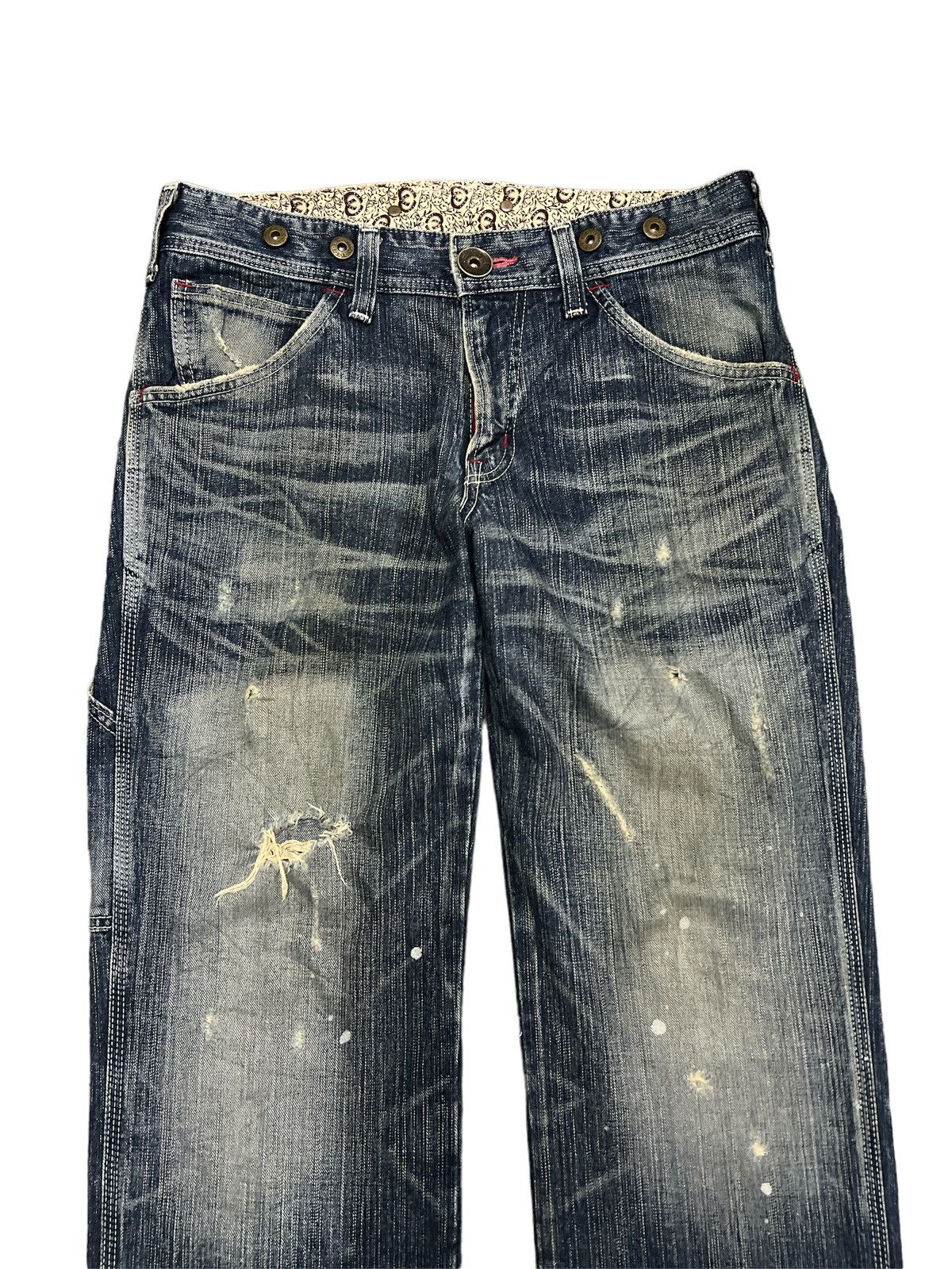 Japanese Brand SICK💥THRASHED EDWIN 503 BLUE TRIP DISTRESSED DENIM PANT Size US 31 - 2 Thumbnail