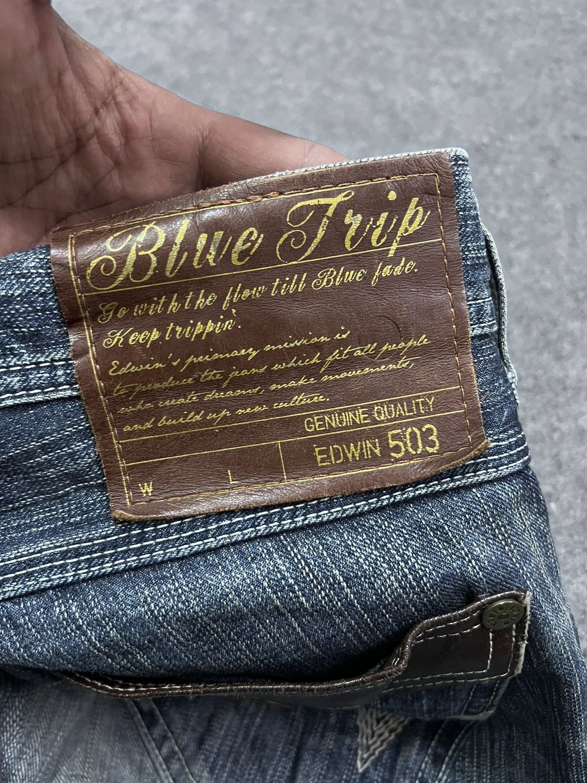 Japanese Brand SICK💥THRASHED EDWIN 503 BLUE TRIP DISTRESSED DENIM PANT Size US 31 - 7 Thumbnail