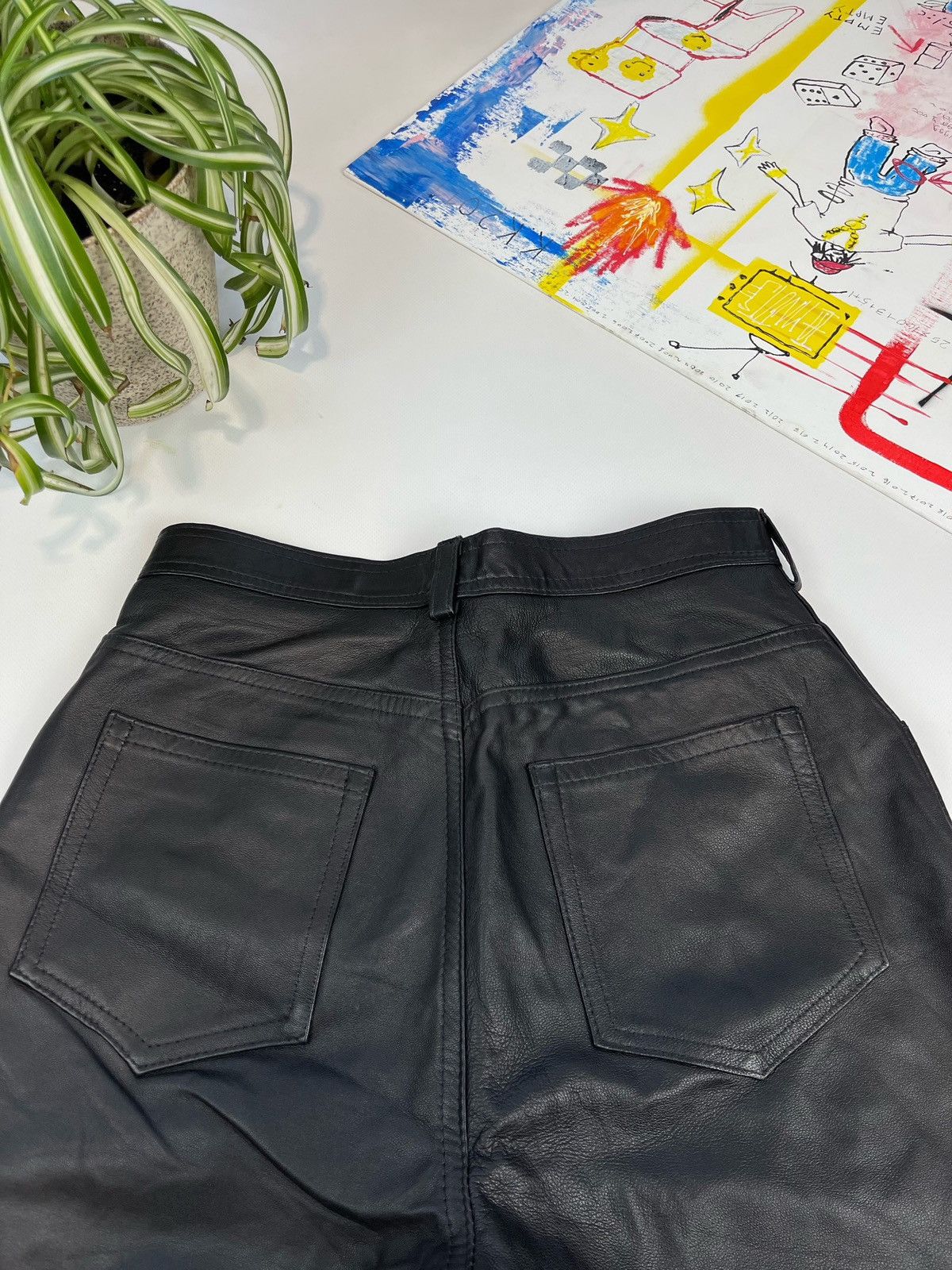 Leather × Vintage 90s Vintage Leather Biker Pants made in England Size US 31 - 14 Thumbnail