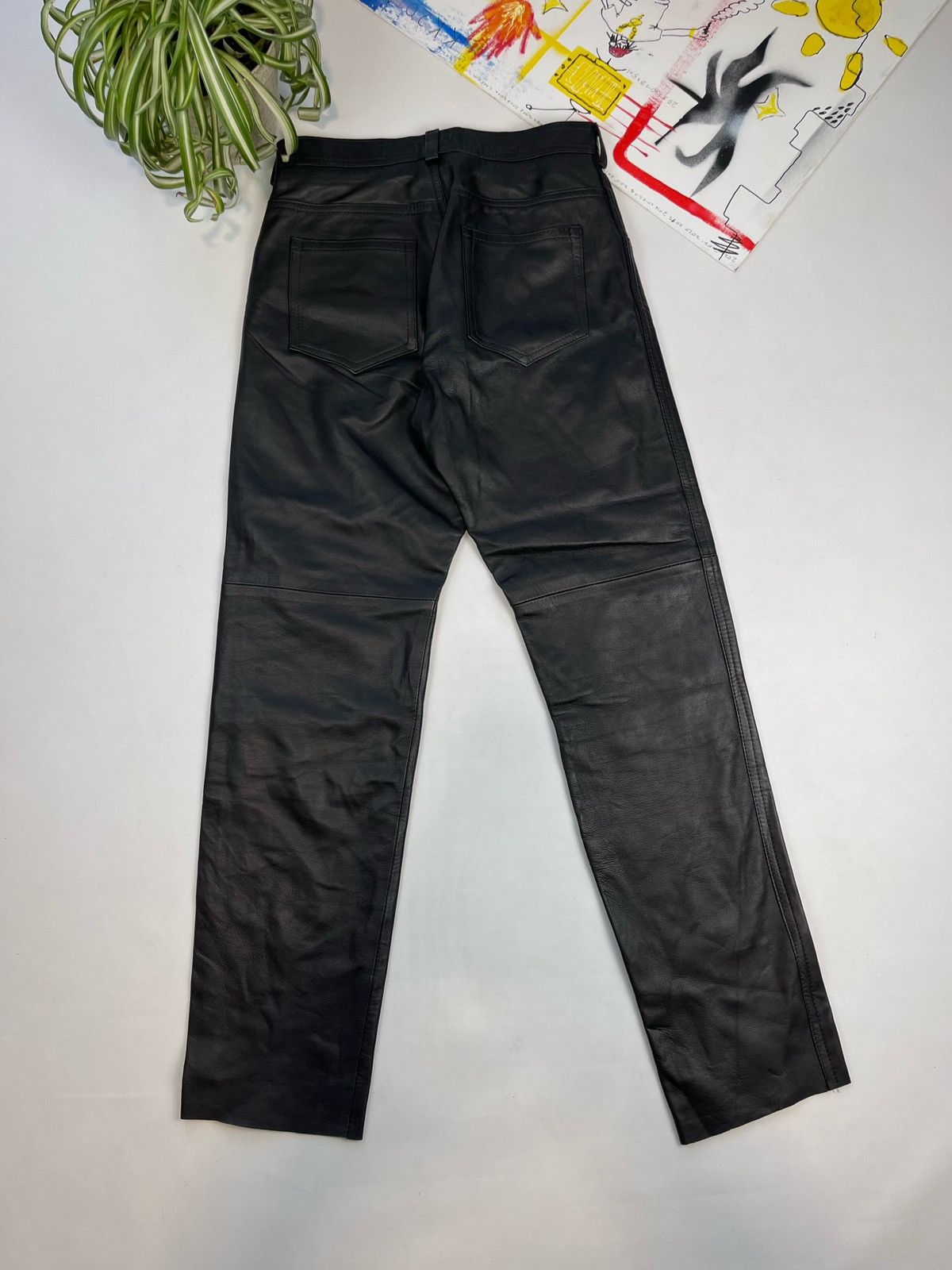 Leather × Vintage 90s Vintage Leather Biker Pants made in England Size US 31 - 3 Thumbnail