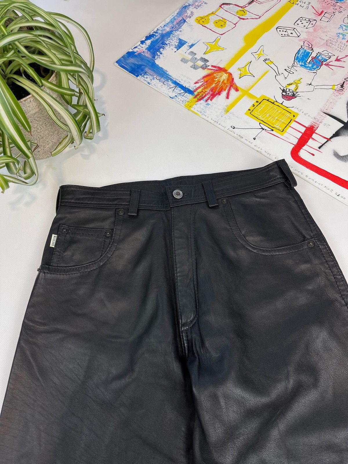 Leather × Vintage 90s Vintage Leather Biker Pants made in England Size US 31 - 9 Thumbnail