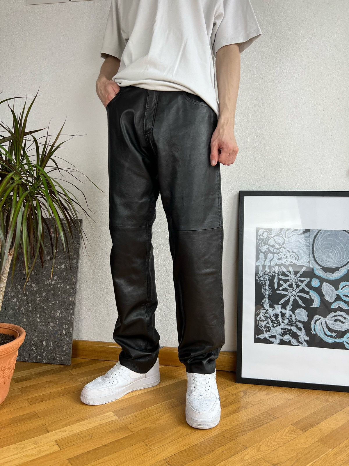 Leather × Vintage 90s Vintage Leather Biker Pants made in England Size US 31 - 1 Thumbnail