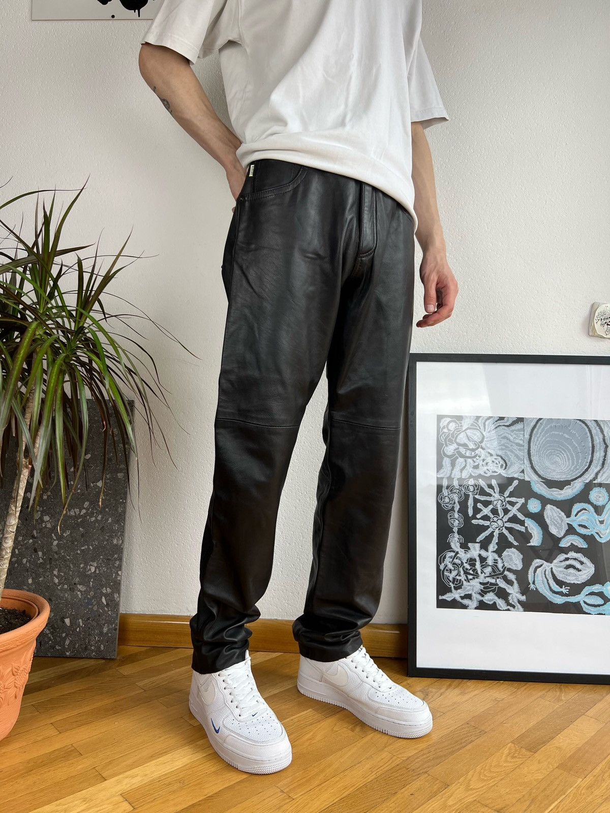 Leather × Vintage 90s Vintage Leather Biker Pants made in England Size US 31 - 7 Thumbnail