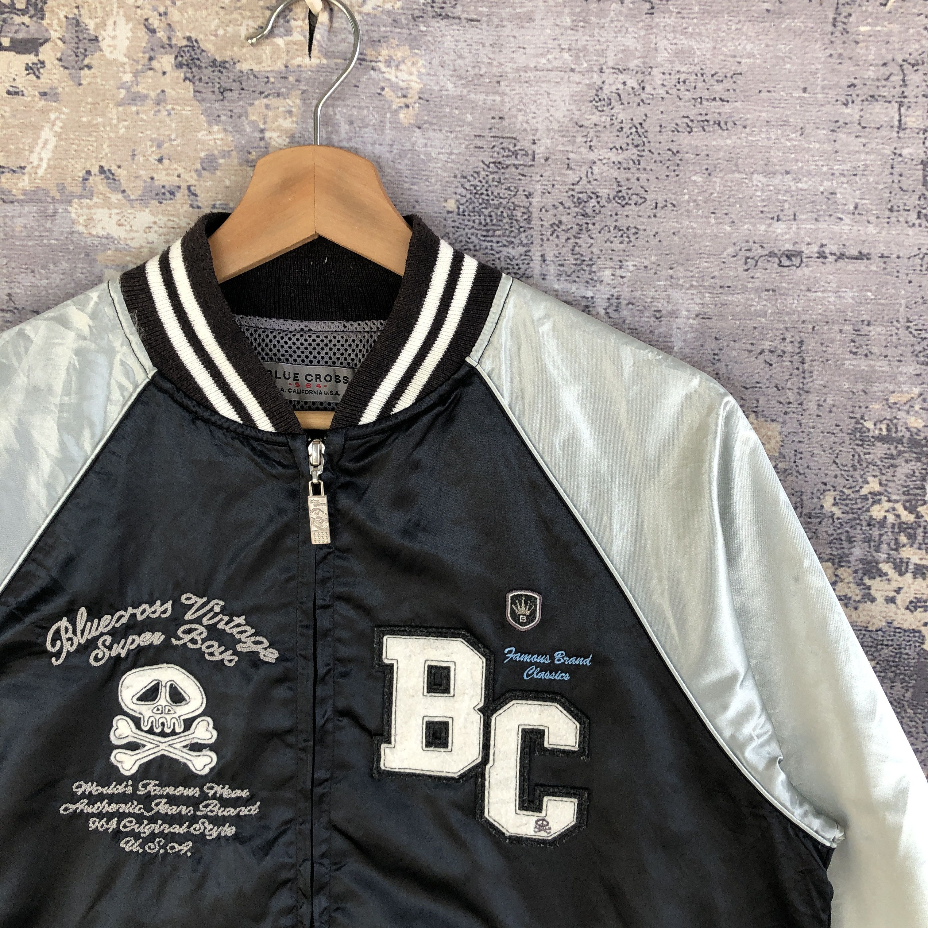 Japanese Brand × Vintage Skulls Baseball Jacket Blue Cross Stussy Bomber Jacket Size US M / EU 48-50 / 2 - 7 Thumbnail
