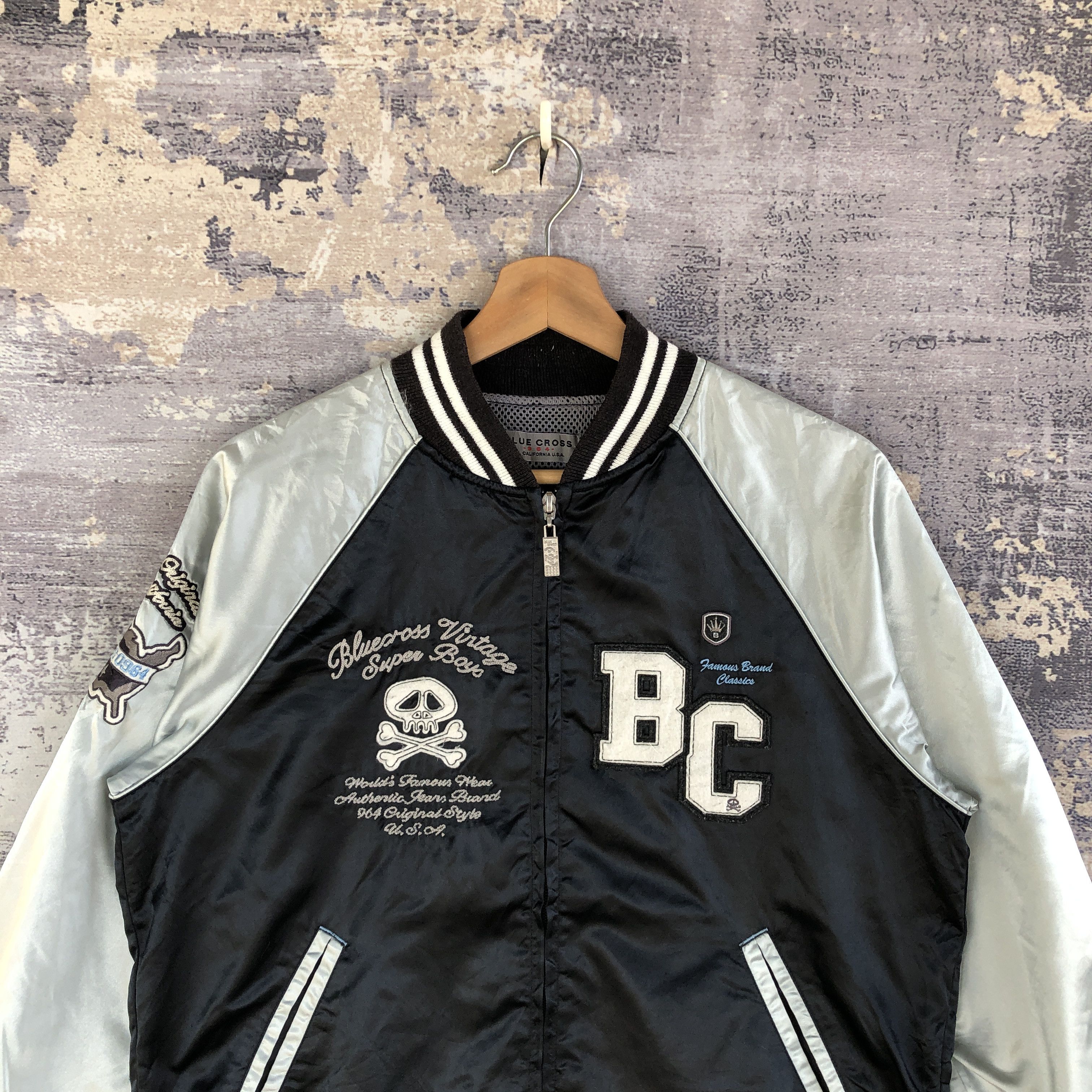 Japanese Brand × Vintage Skulls Baseball Jacket Blue Cross Stussy Bomber Jacket Size US M / EU 48-50 / 2 - 4 Thumbnail