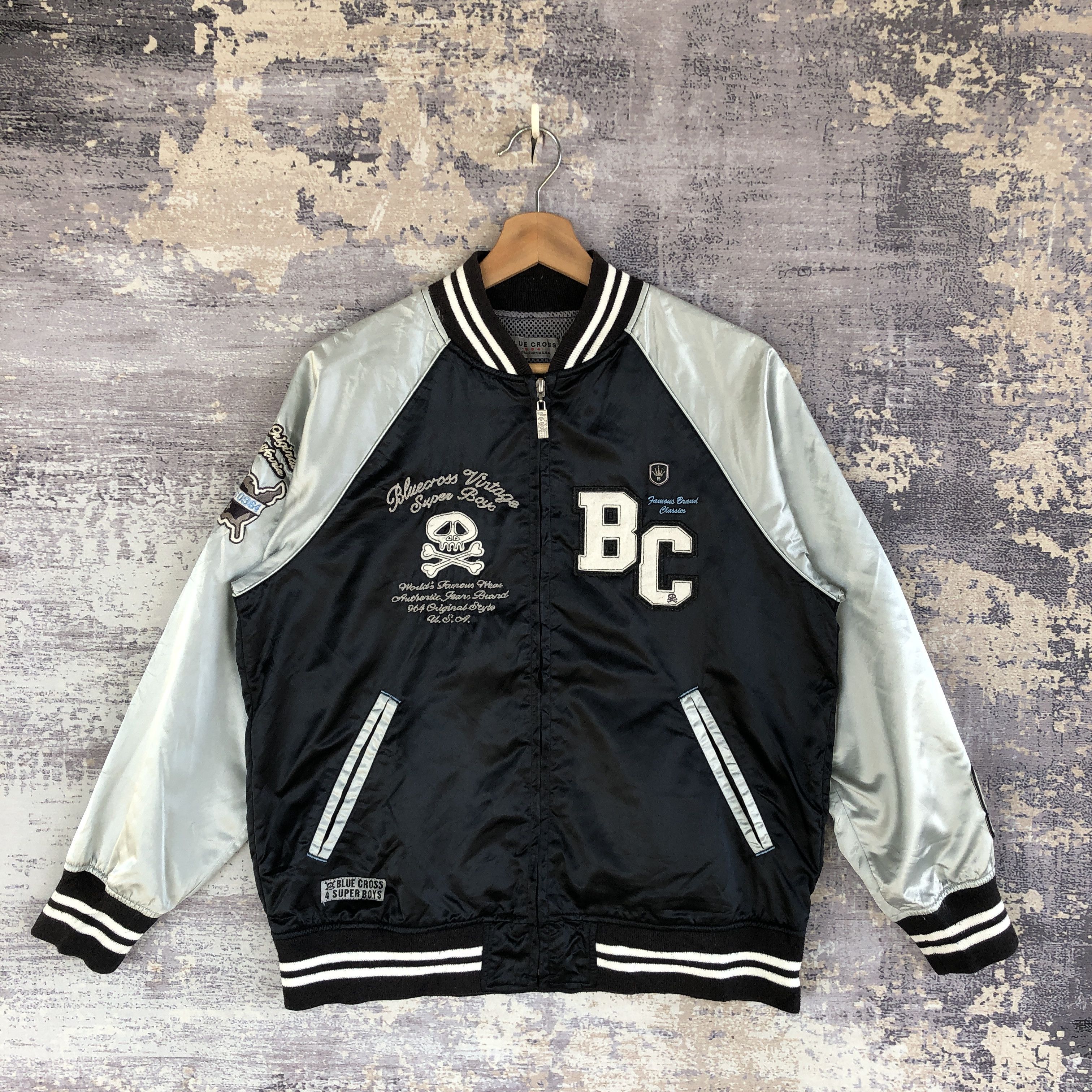 Japanese Brand × Vintage Skulls Baseball Jacket Blue Cross Stussy Bomber Jacket Size US M / EU 48-50 / 2 - 2 Thumbnail