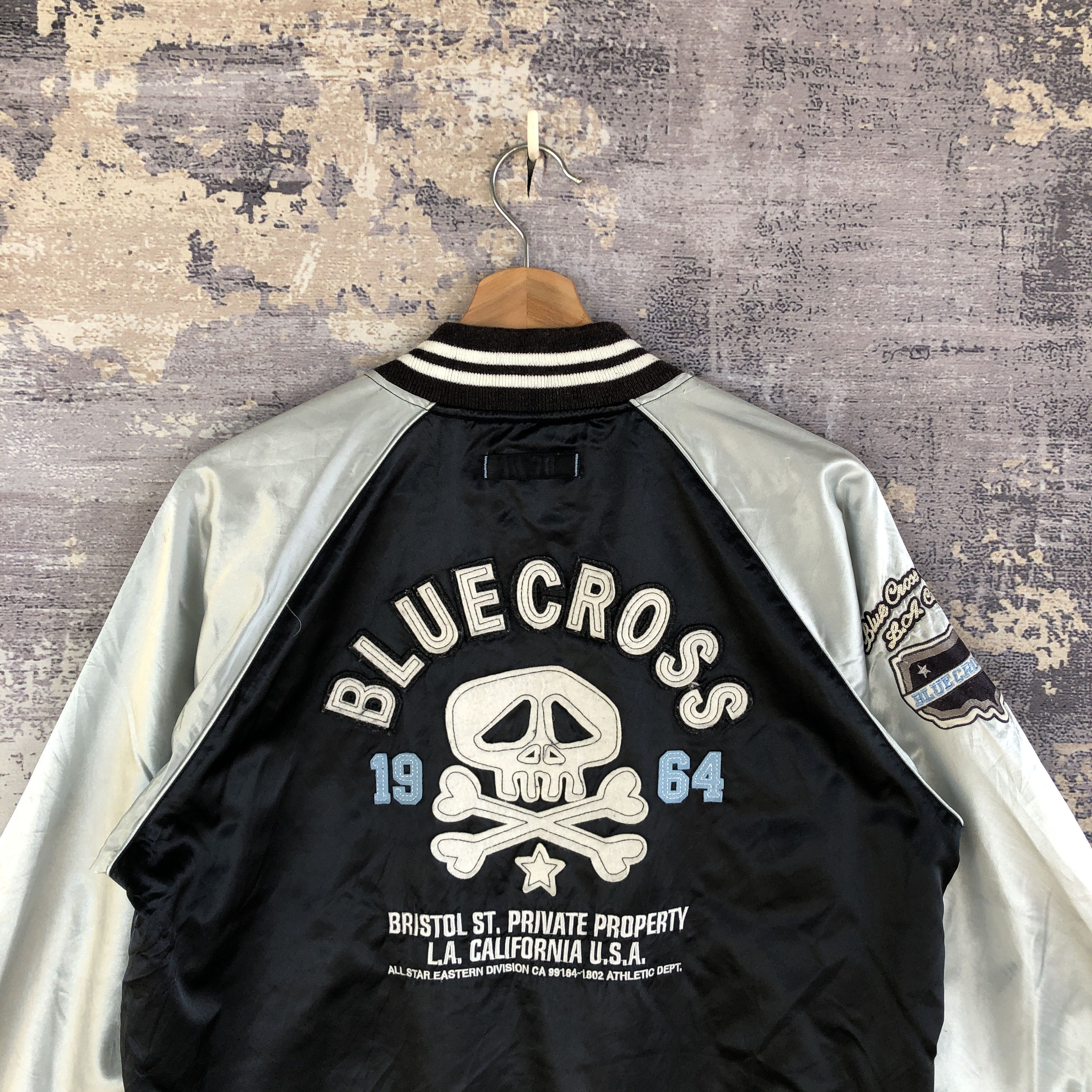 Japanese Brand × Vintage Skulls Baseball Jacket Blue Cross Stussy Bomber Jacket Size US M / EU 48-50 / 2 - 3 Thumbnail