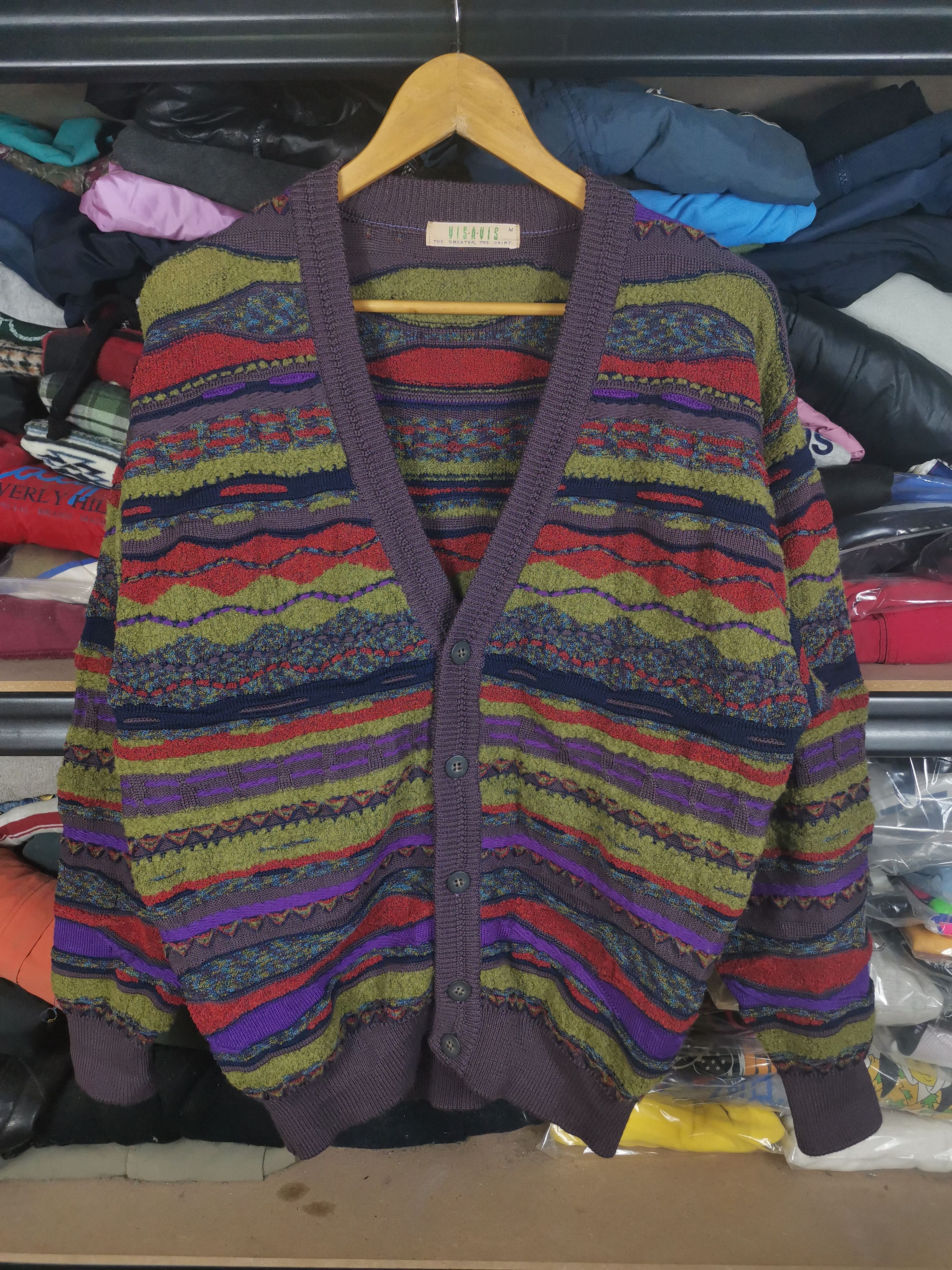 Japanese Brand Vintage 80s Visavis Coogi Style Wool 3D Knited Cardigan Size US M / EU 48-50 / 2 - 1 Thumbnail