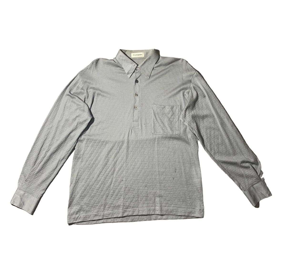 image of Vintage 90's Luxury YVES Saint Laurent Long Sleeve Polo Shirt in Grey, Men's (Size Medium)