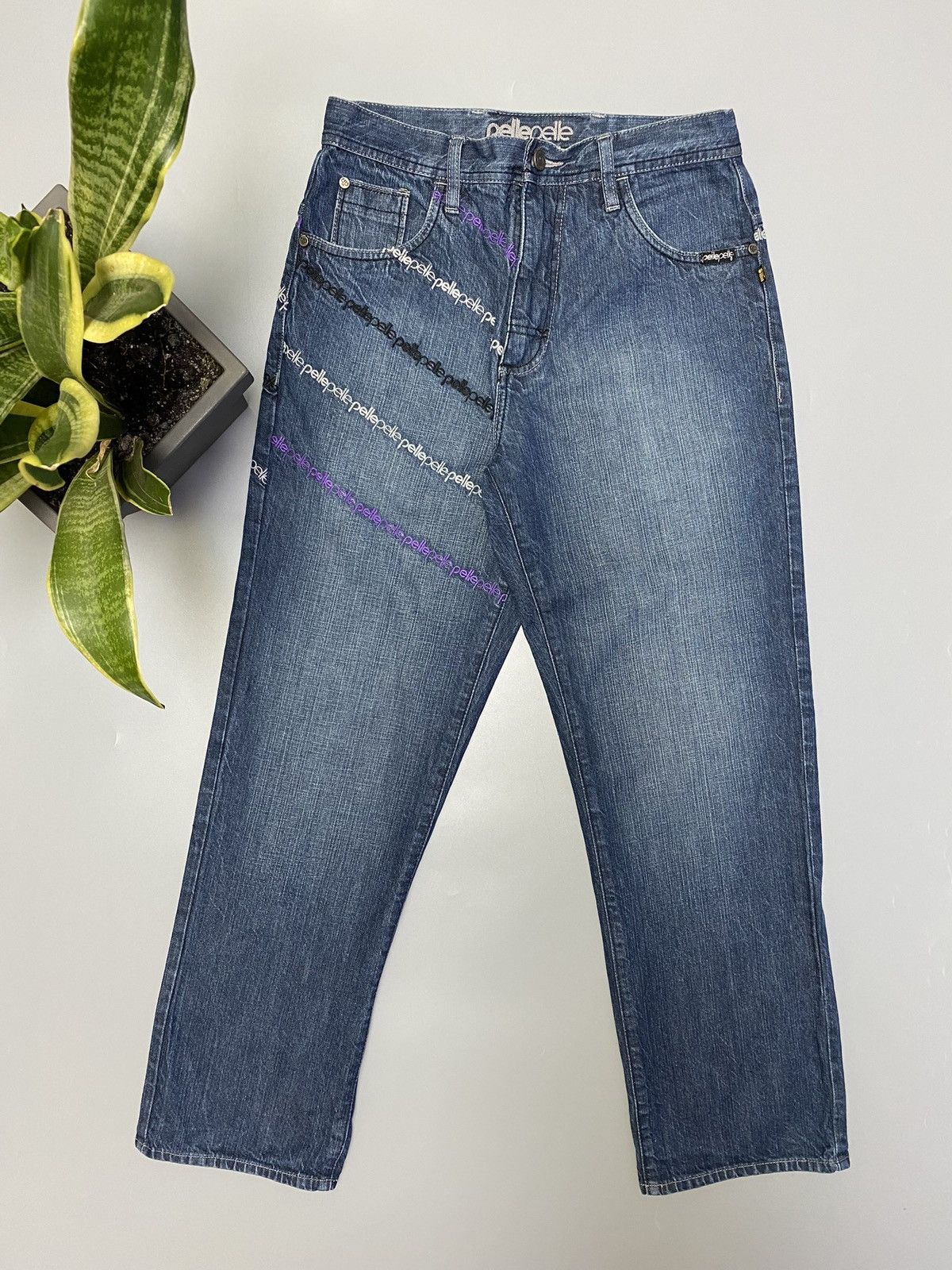 image of Pele Pell By Marc Buchanan Embroidered Logo Blue Denim Jeans, Men's (Size 30)