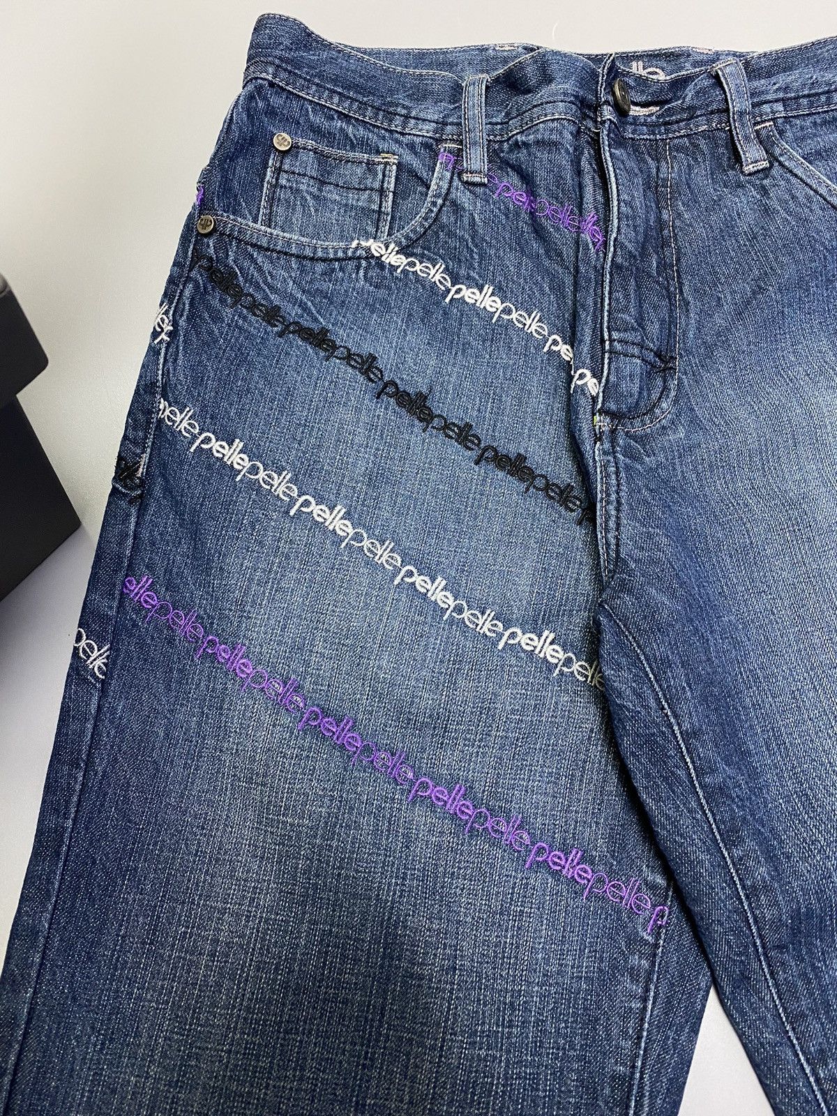 Other Pele Pell by Marc Buchanan Embroidered Logo Blue Denim Jeans Size US 30 / EU 46 - 16 Thumbnail