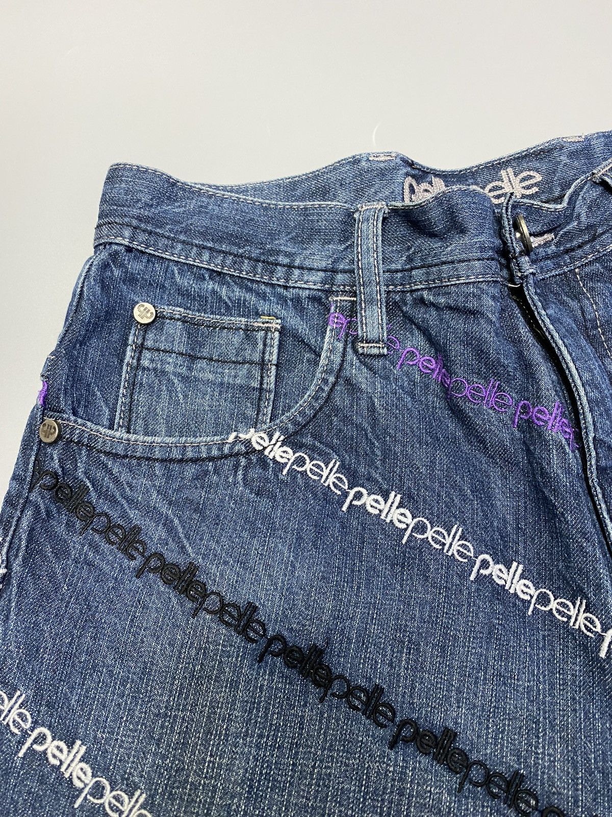 Other Pele Pell by Marc Buchanan Embroidered Logo Blue Denim Jeans Size US 30 / EU 46 - 18 Thumbnail