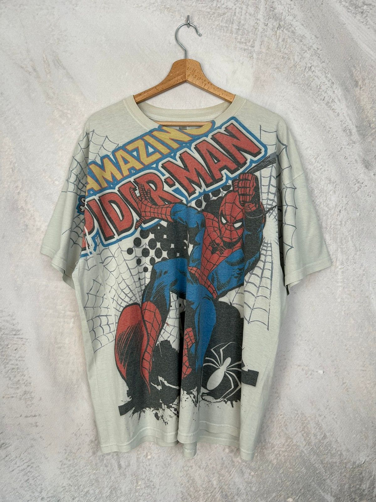 Pre-owned Marvel Comics X Movie Vintage Spider-man Marvel Comics Aop Graphic Tee Movie Film In Cream