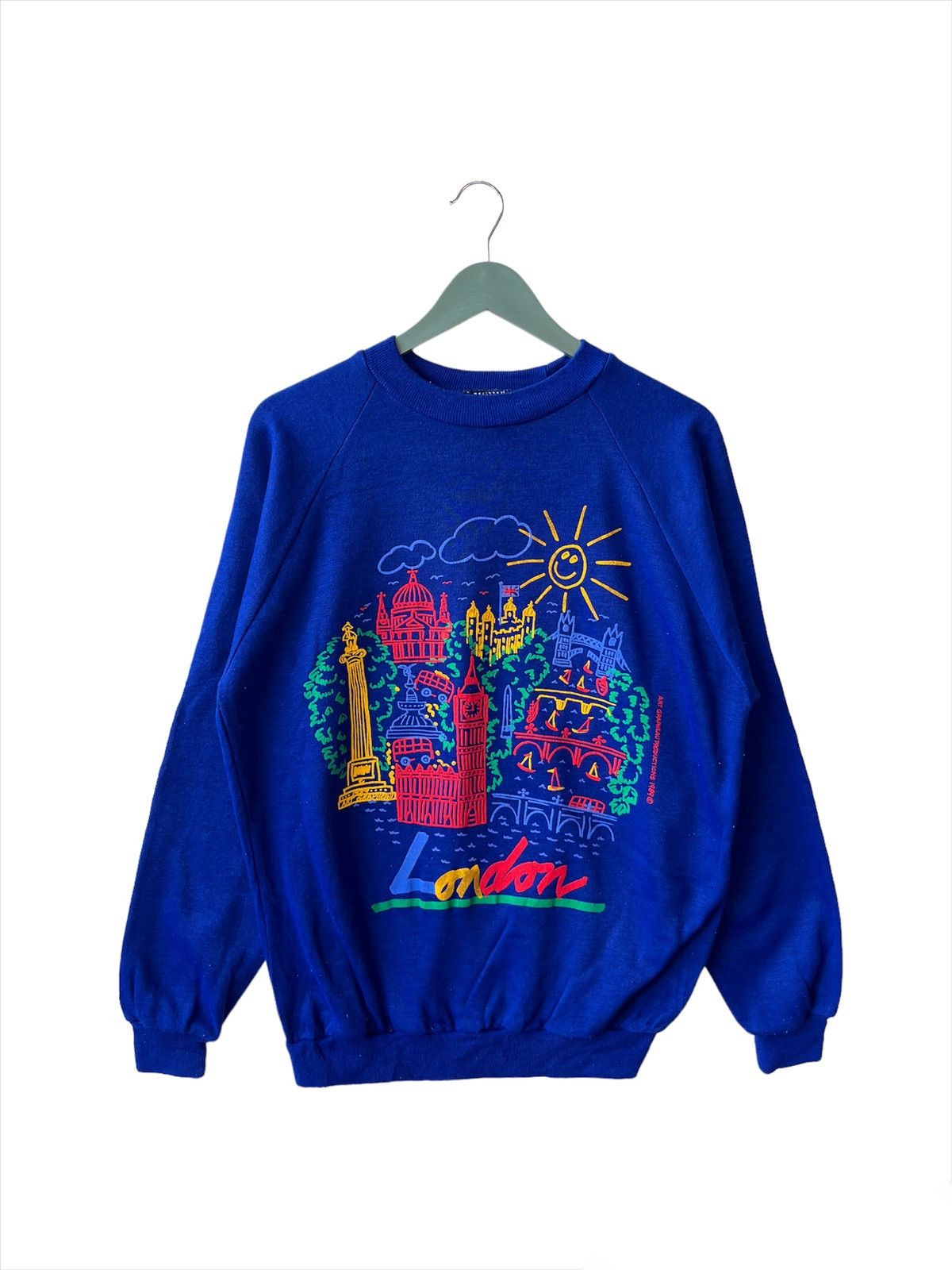 image of Vintage 1989 London City Art Sweatshirt in Blue, Men's (Size Large)