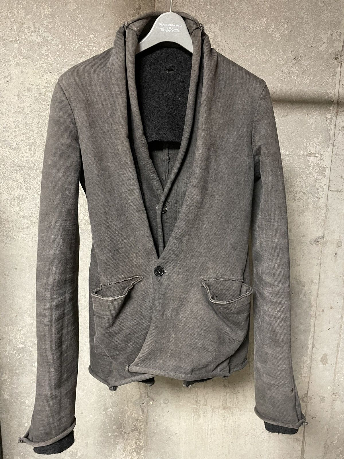 image of Ma Double Layered Raw Hem Blazer Jacket in Grey, Men's (Size XS)
