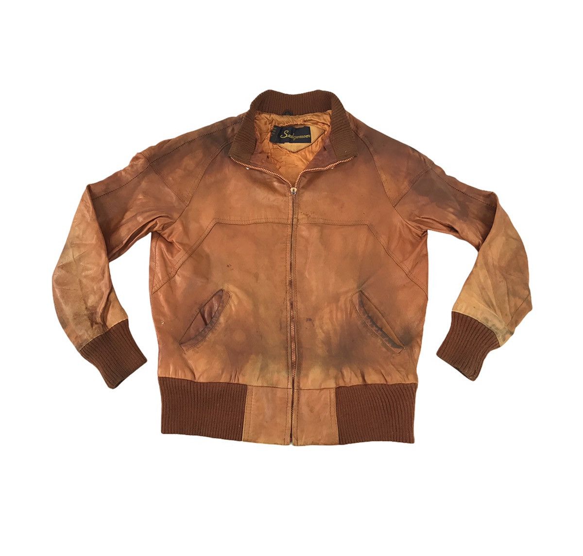 image of Bomber Jacket x Genuine Leather Classic Sedgemoon Leather Bomber Racing Jacket Military in Orange (